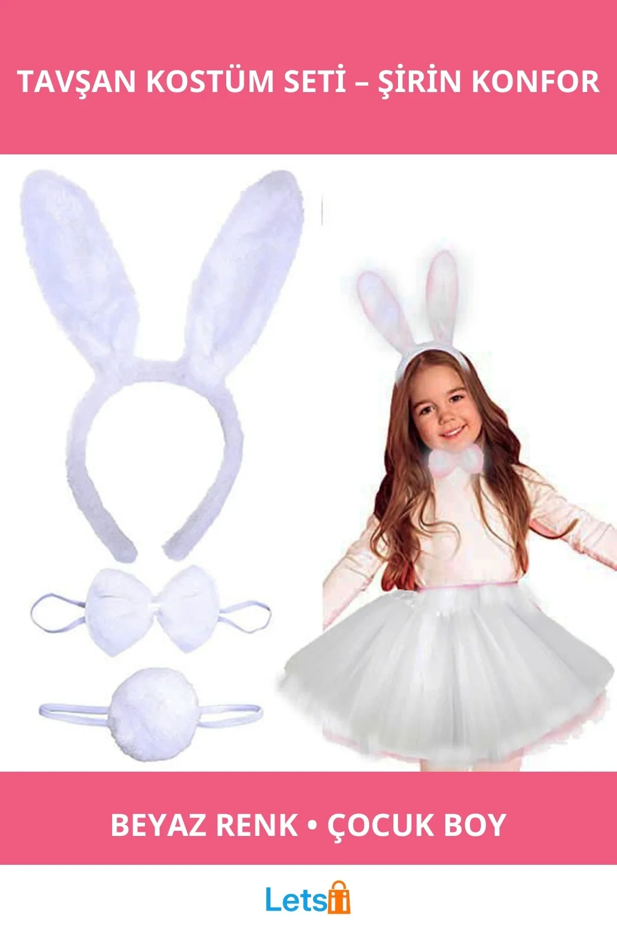 Şirin Beyaz Tavşan Kostümü Çocuklar için Eğlenceli Parti Kostümü