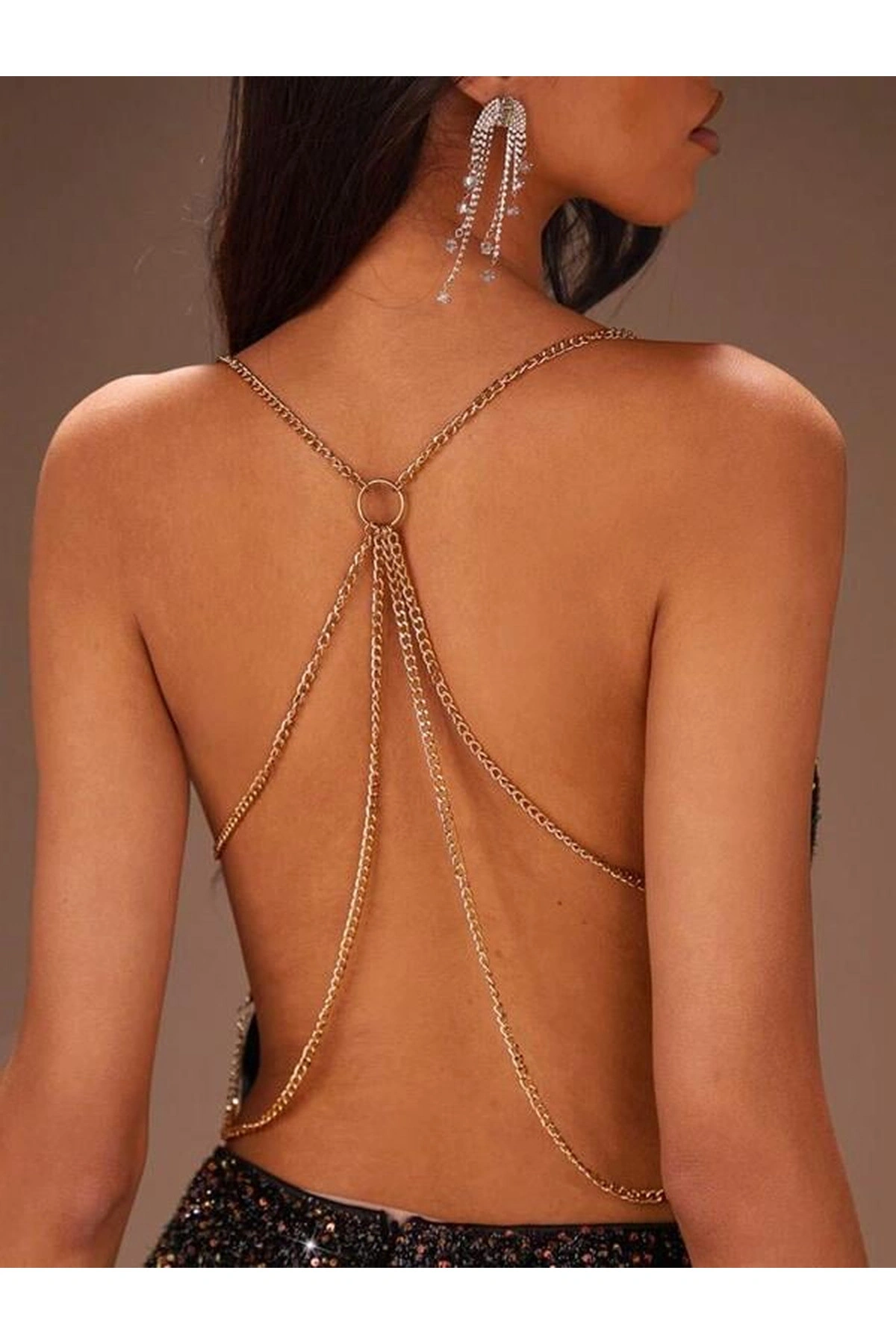 Sırt Zincir Dekolteli Seksi Mini Fantezi Elbise Siyah Renk