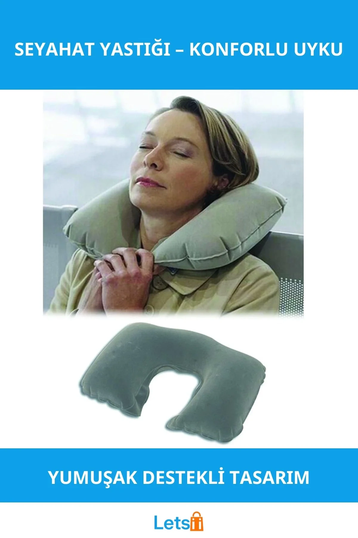 Şişme Seyahat Yastığı Boyunluk Yumuşak ve Rahat
