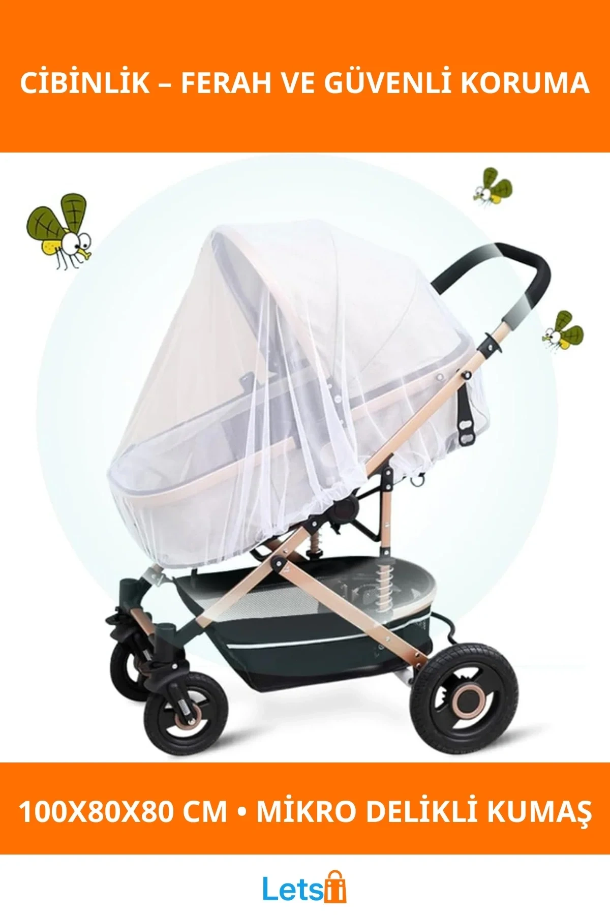 Sivrisinek ve Böcek Koruma Bebek Arabası Cibinliği 100x80x80 cm