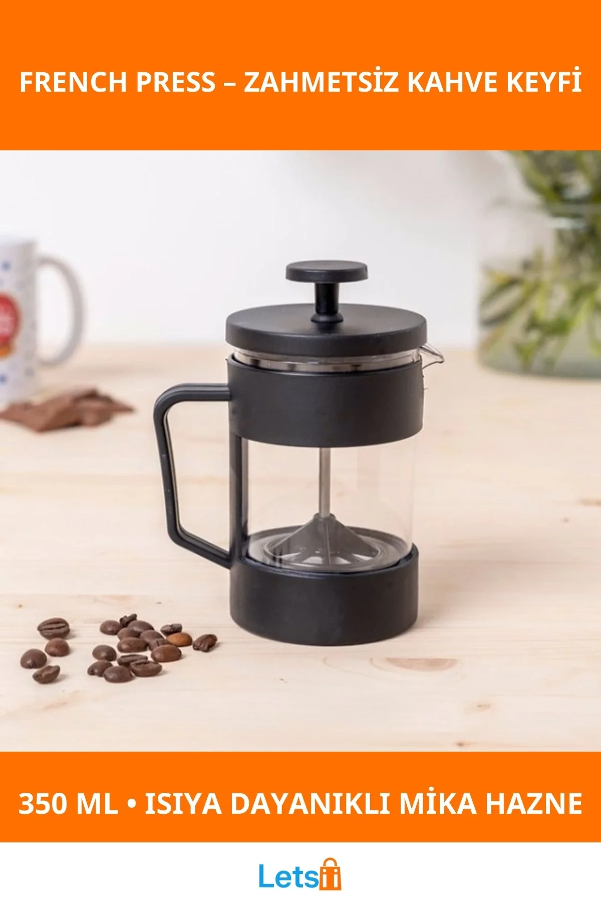 Siyah 350 ml Kapasiteli Estetik French Press