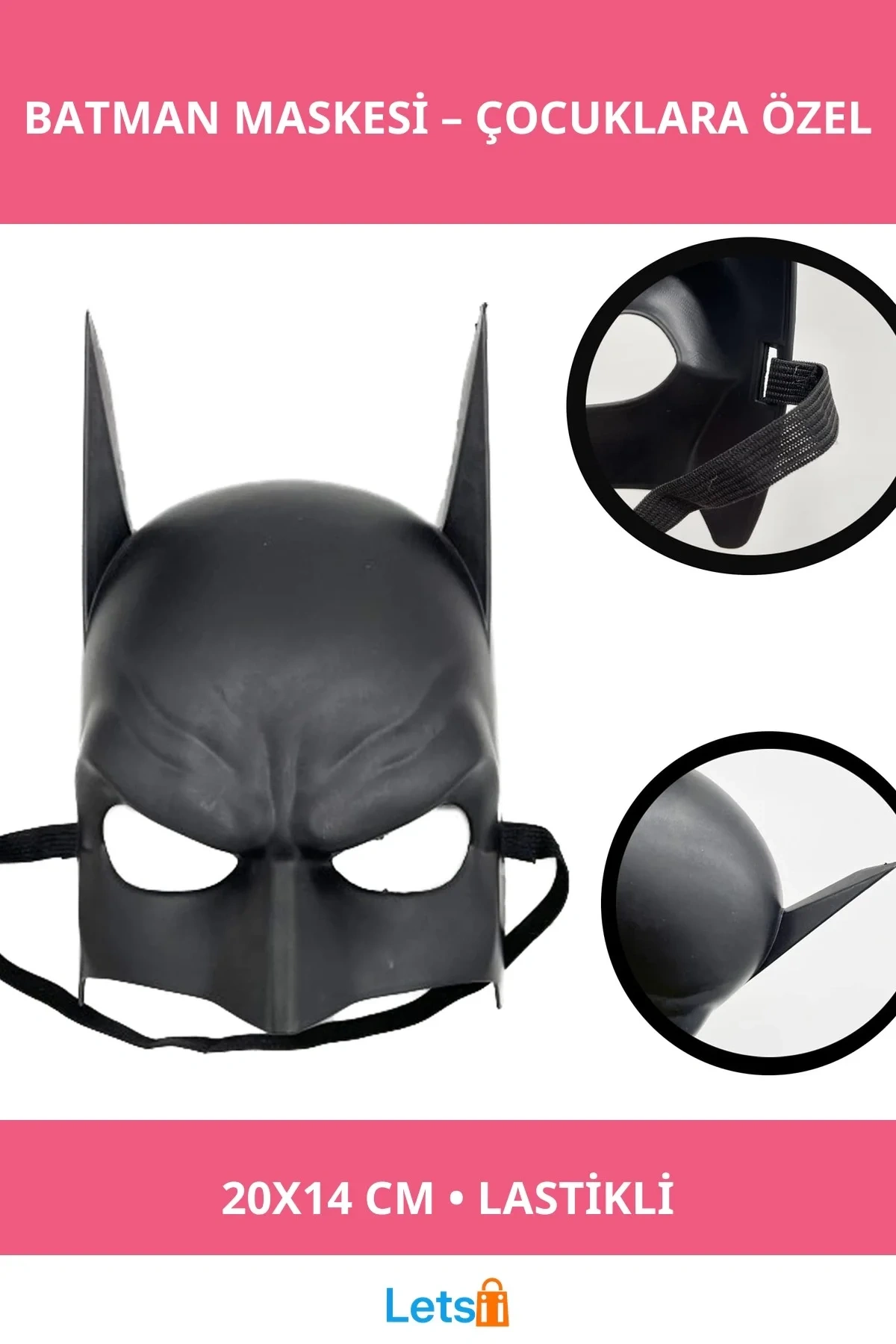 Siyah Çocuk Batman Maskesi Lastikli 20x14 cm