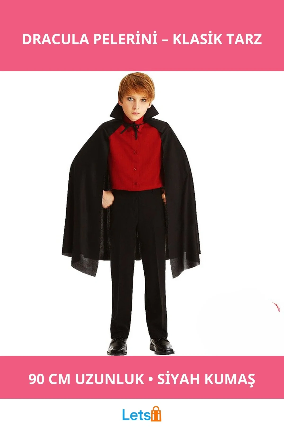 Siyah Dracula Temalı Yakalı Pelerin 90 cm Unisex Kostüm