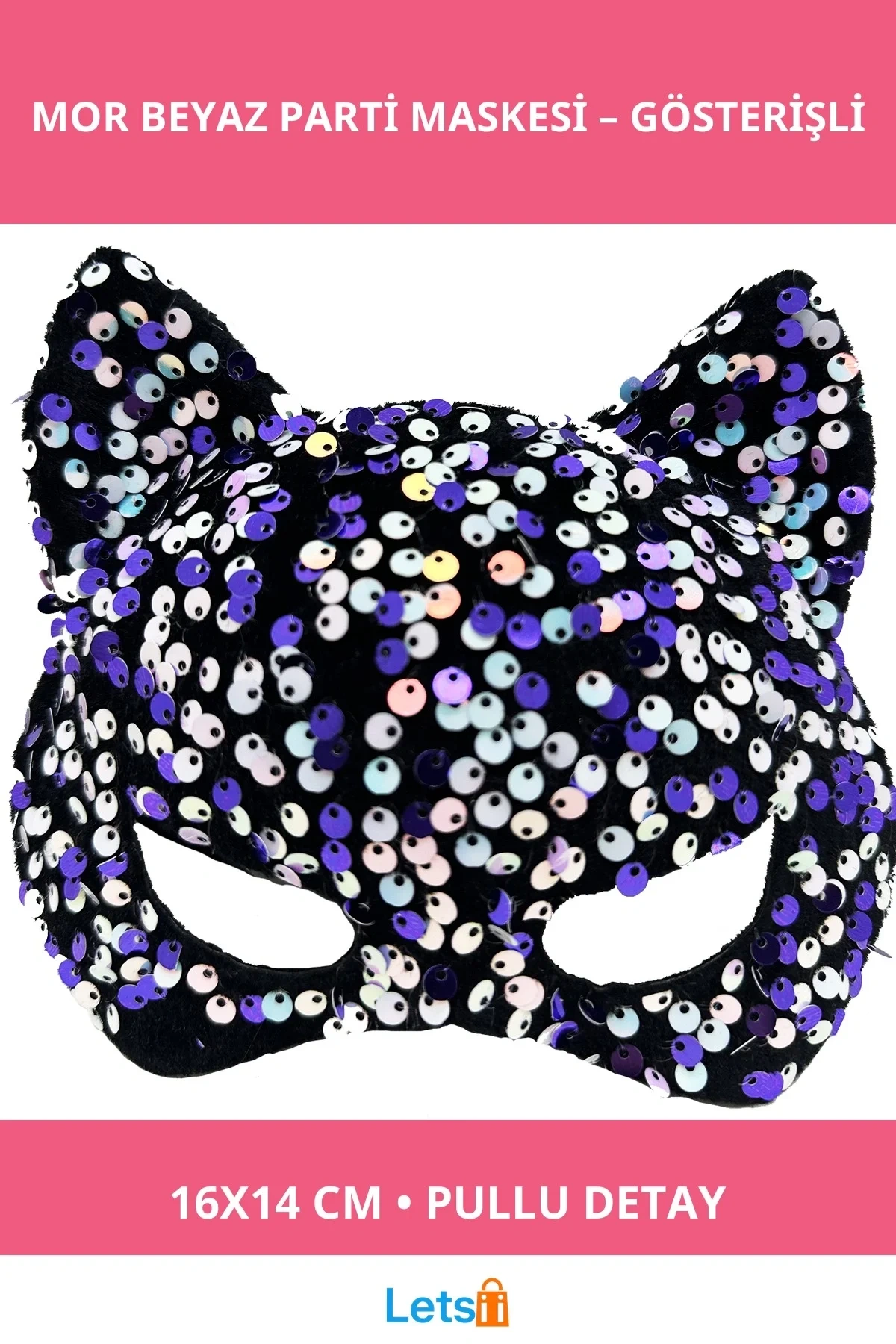 Siyah Kadife Mor Beyaz Pullu Şık Parti Maskesi