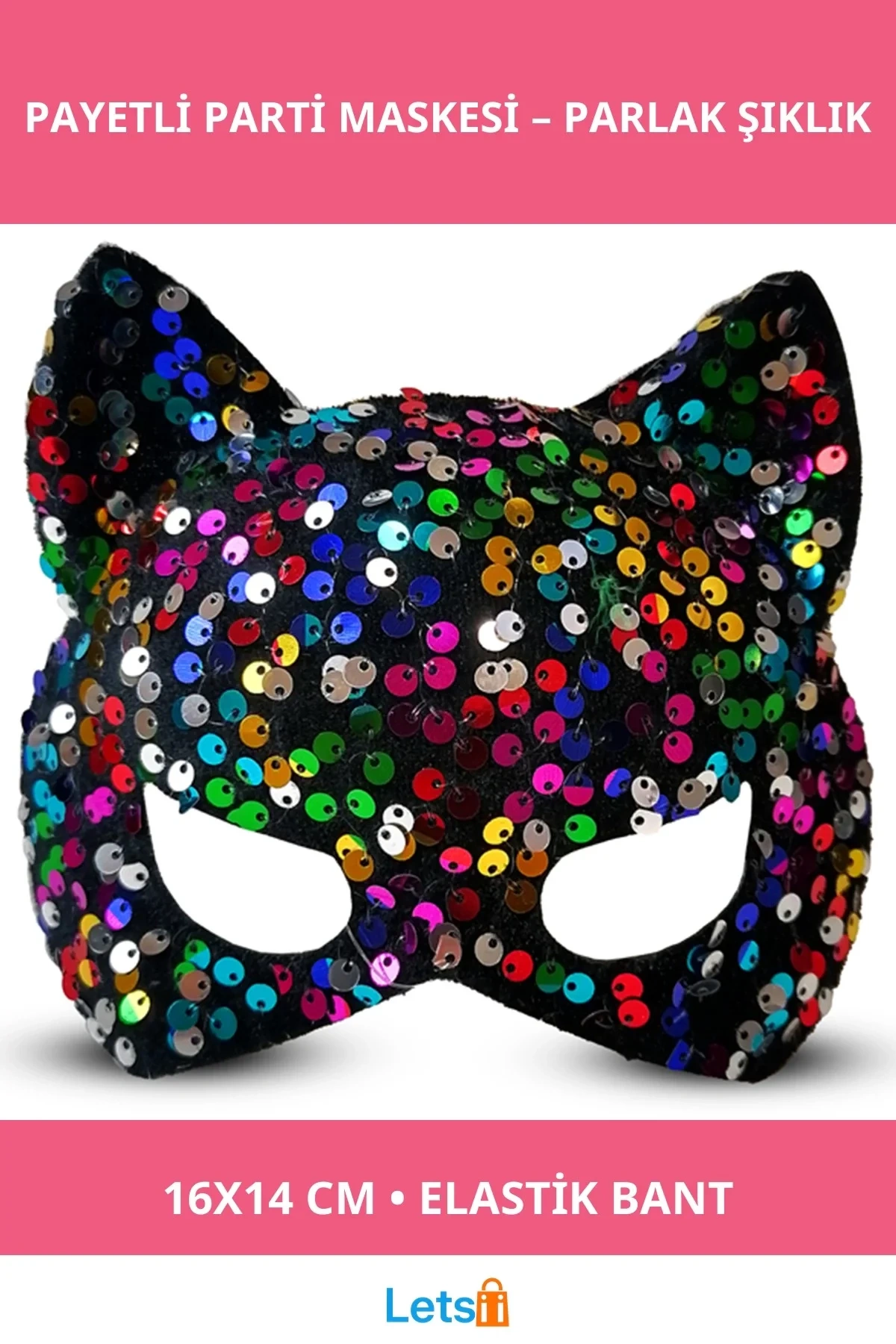 Siyah Kadife Payetli Şık Parti Maskesi 16x14 cm