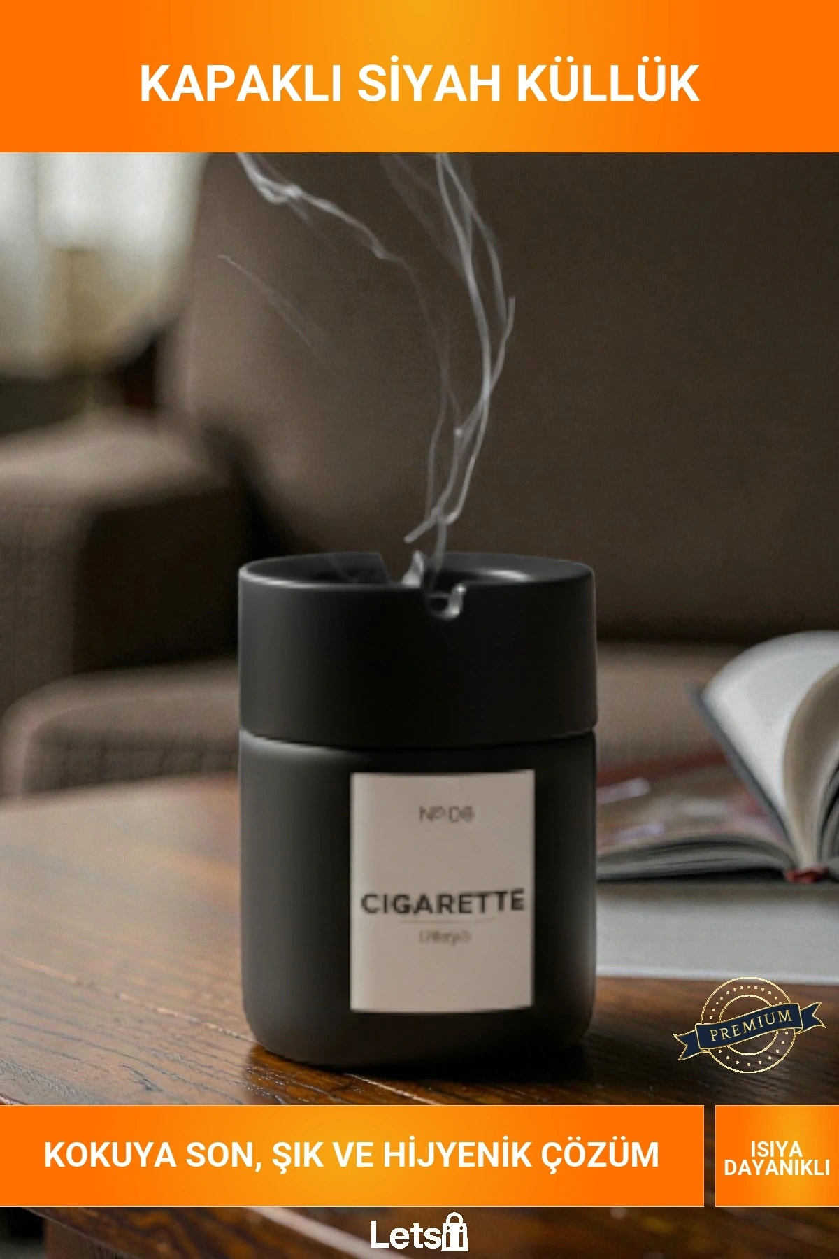 Siyah Kapaklı Koku Önleyici Cam Küllük 212 cc Hacimli Isıya Dayanıklı Dekoratif Küllük