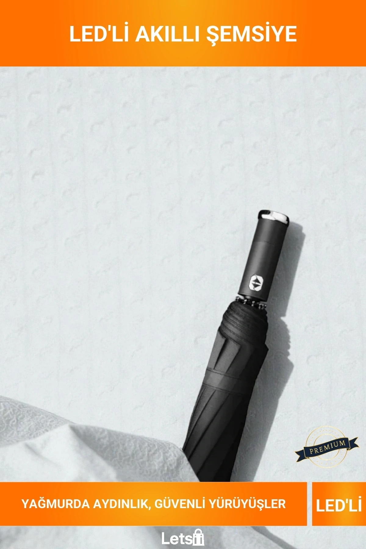 Siyah Katlanabilir El Fenerli Şemsiye LED Işıklı Rüzgar Dirençli 100 cm Genişlik