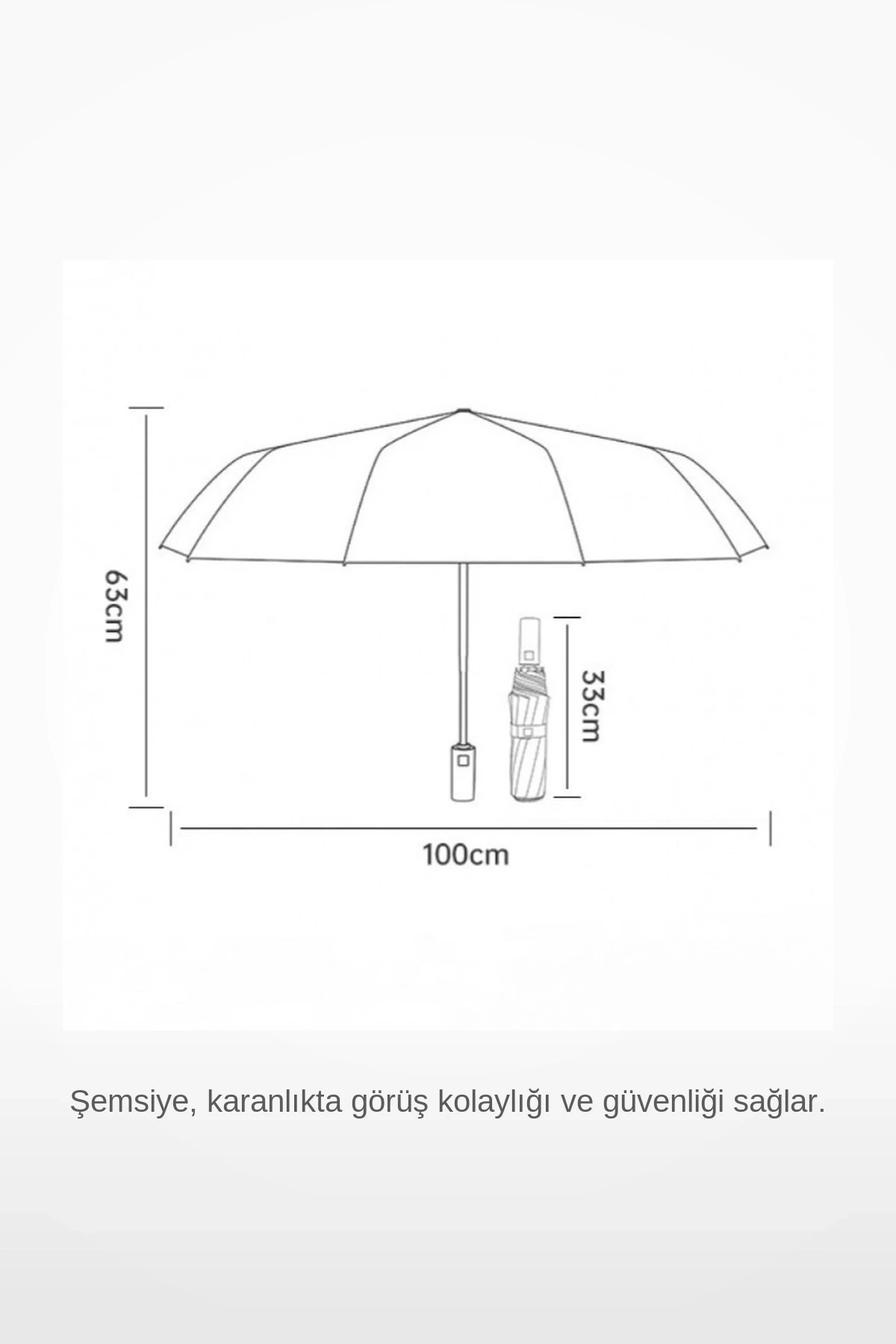 Siyah Katlanabilir El Fenerli Şemsiye LED Işıklı Rüzgar Dirençli 100 cm Genişlik