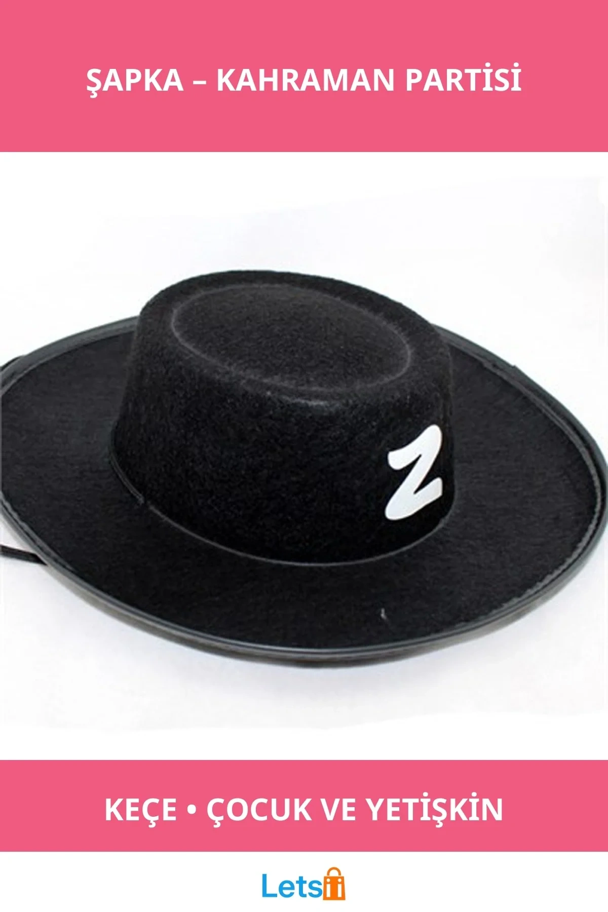 Siyah Keçe Zorro Şapkası Çocuk ve Yetişkin İçin