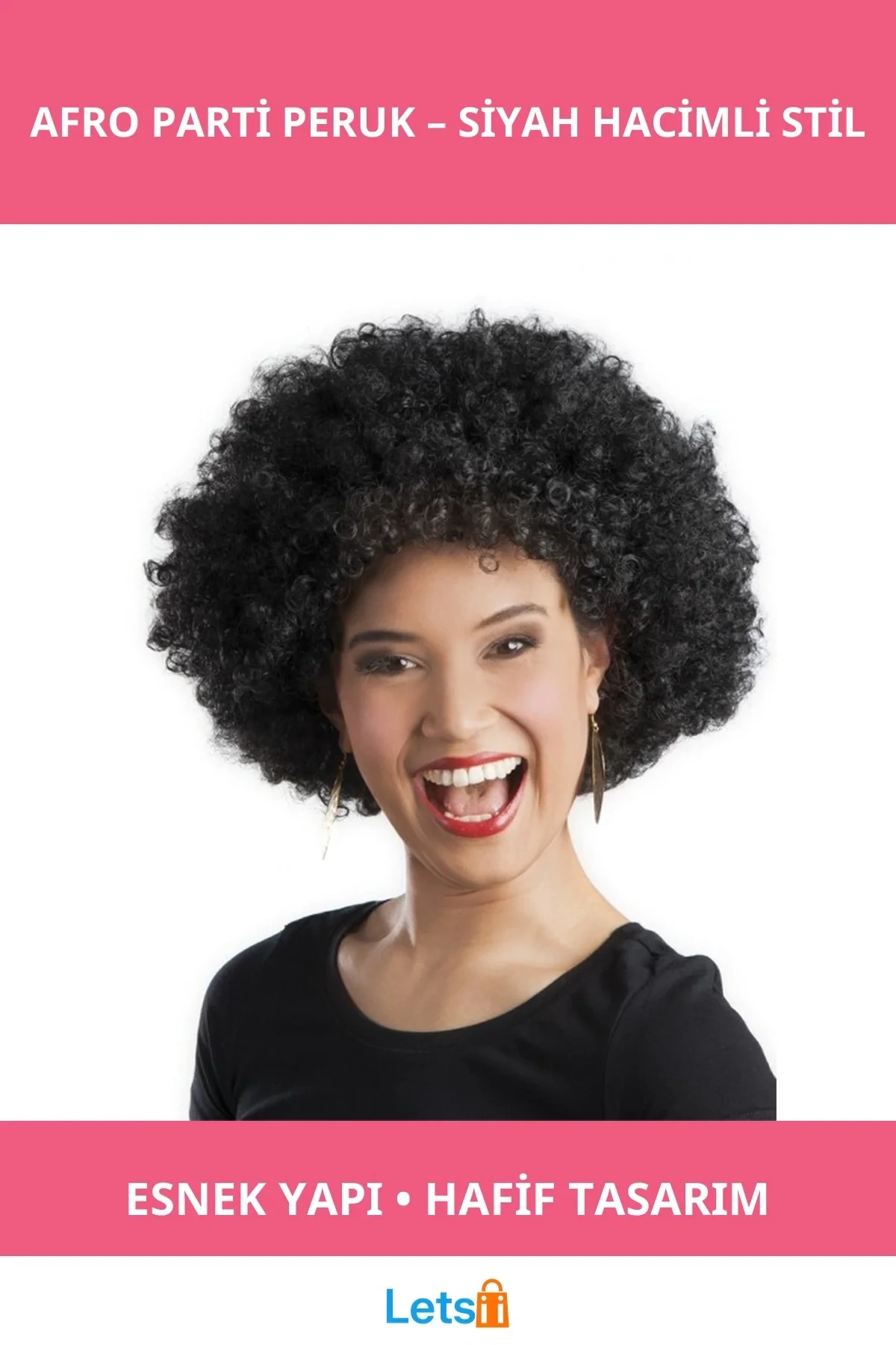 Siyah Kıvırcık Afro Bonus Parti Peruğu Eğlenceli Tasarım