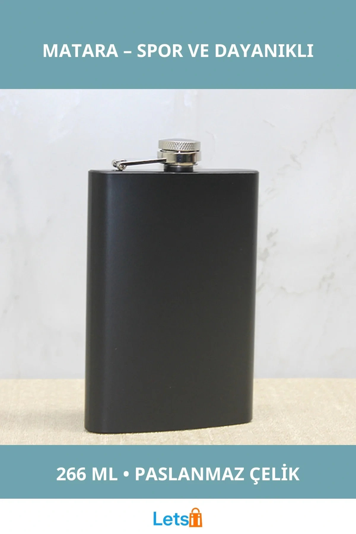 Siyah Paslanmaz Çelik Su Geçirmez 9 Oz Matara