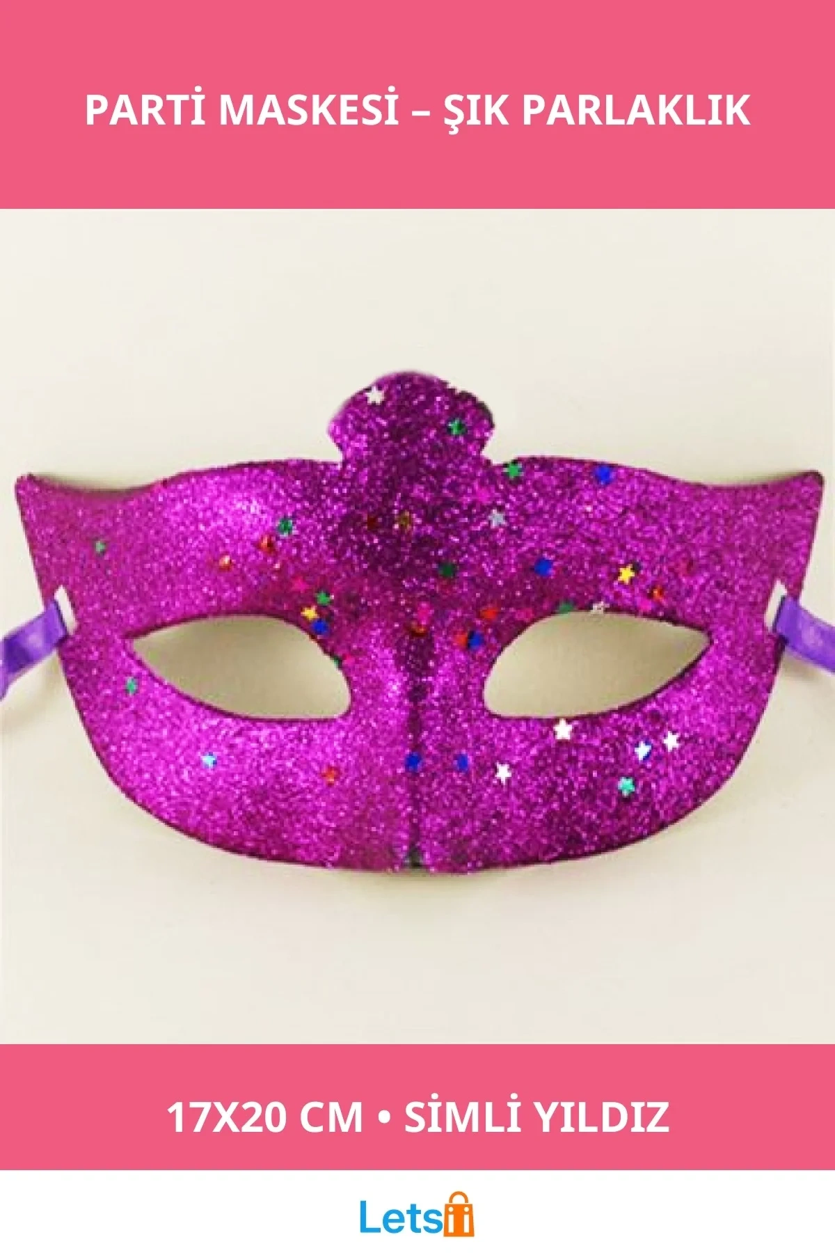 Siyah Payetli Tüylü Yıldızlı Kostüm Partisi Maskesi 17x20 cm