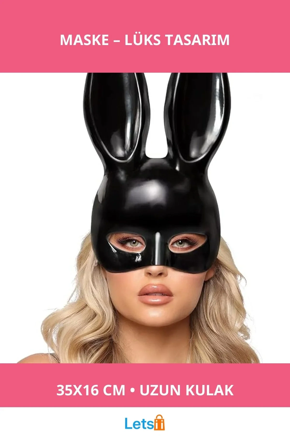 Siyah Renk Ekstra Lüks Uzun Kulaklı Tavşan Maskesi