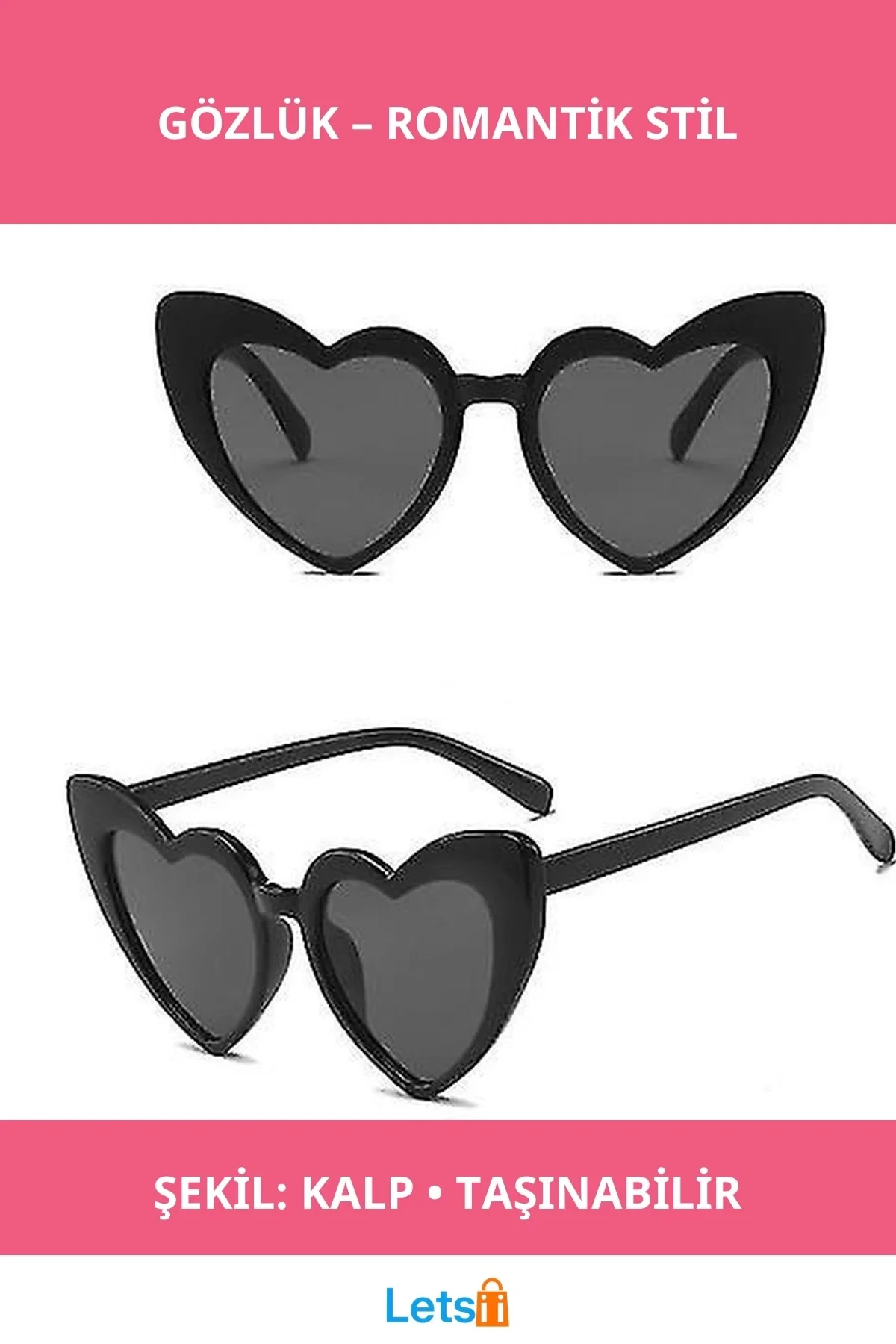 Siyah Renk Kalp Şekilli Parti Gözlüğü