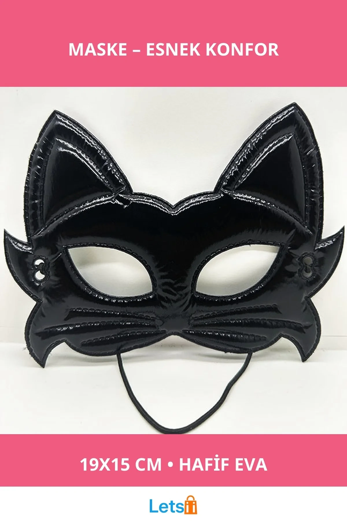 Siyah Renk Kumaş Malzemeden İmal EVA Kedi Maskesi 19x15 cm