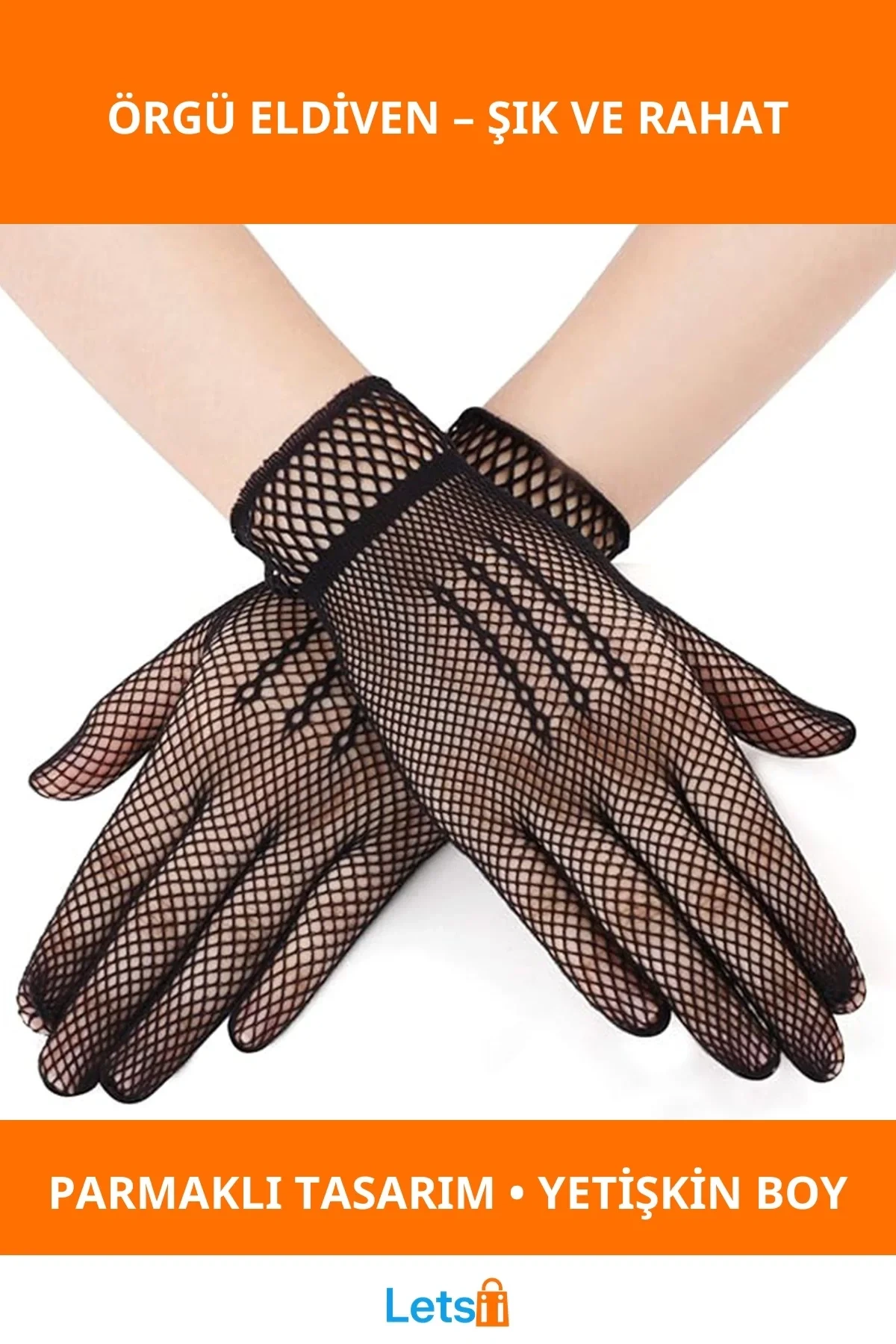 Siyah Renk Likralı File Eldiven Parmaklı Örgü Yetişkin Eliktir