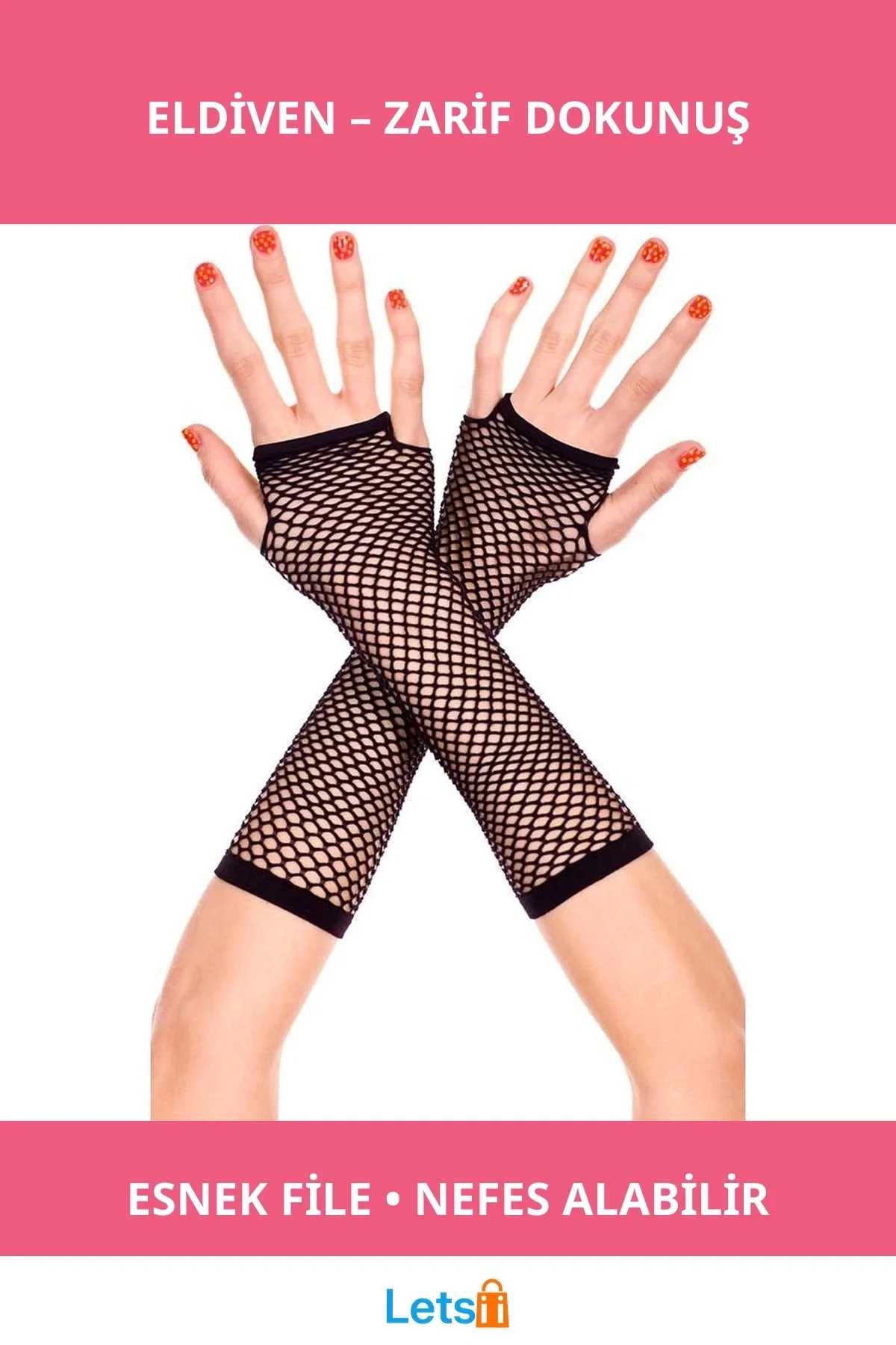 Siyah Renk Uzun File Örgü Eldiven