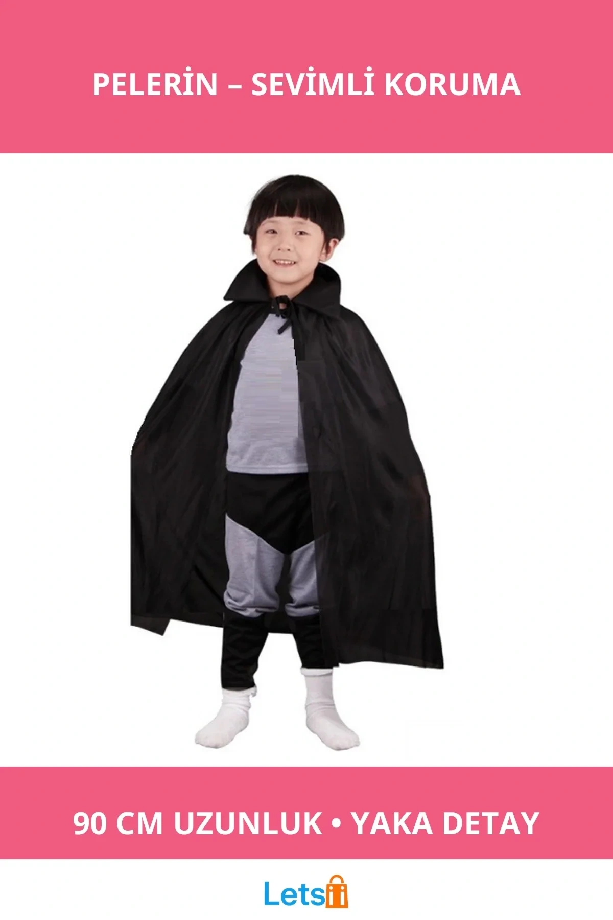 Siyah Renk Yaka Detaylı Çocuk Pelerini