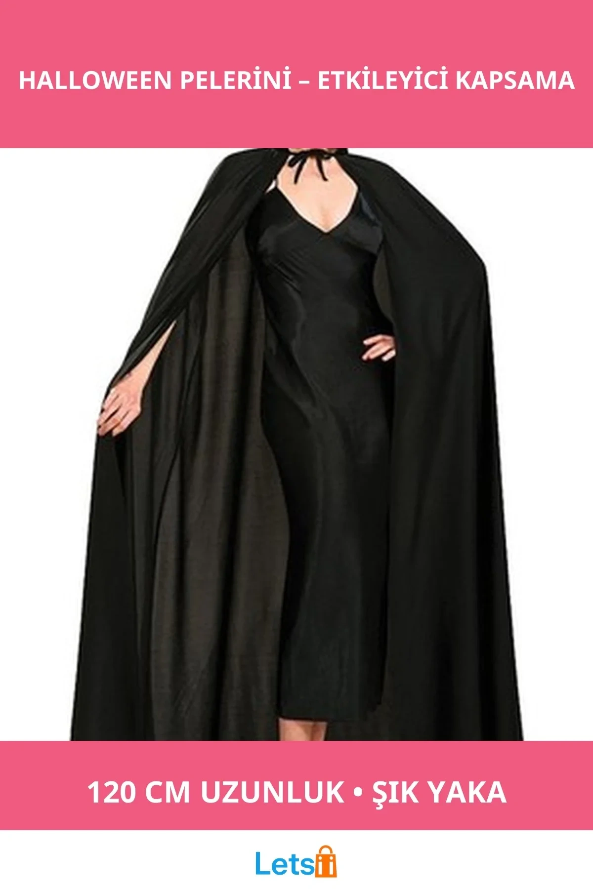 Siyah Renk Yakalı 120 cm Halloween Pelerini