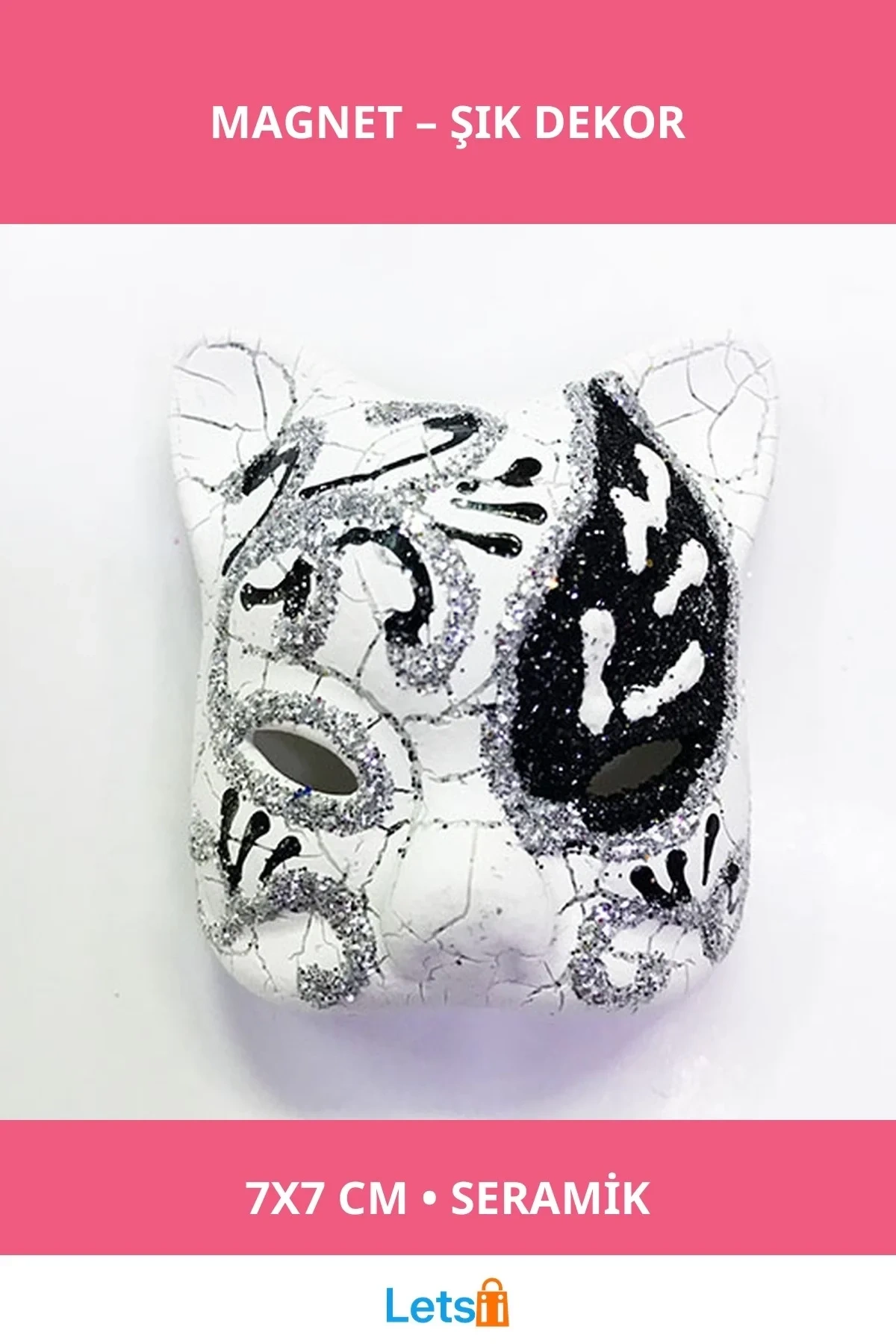 Siyah Renk Zarif Venedik Kedi Seramik Magnet