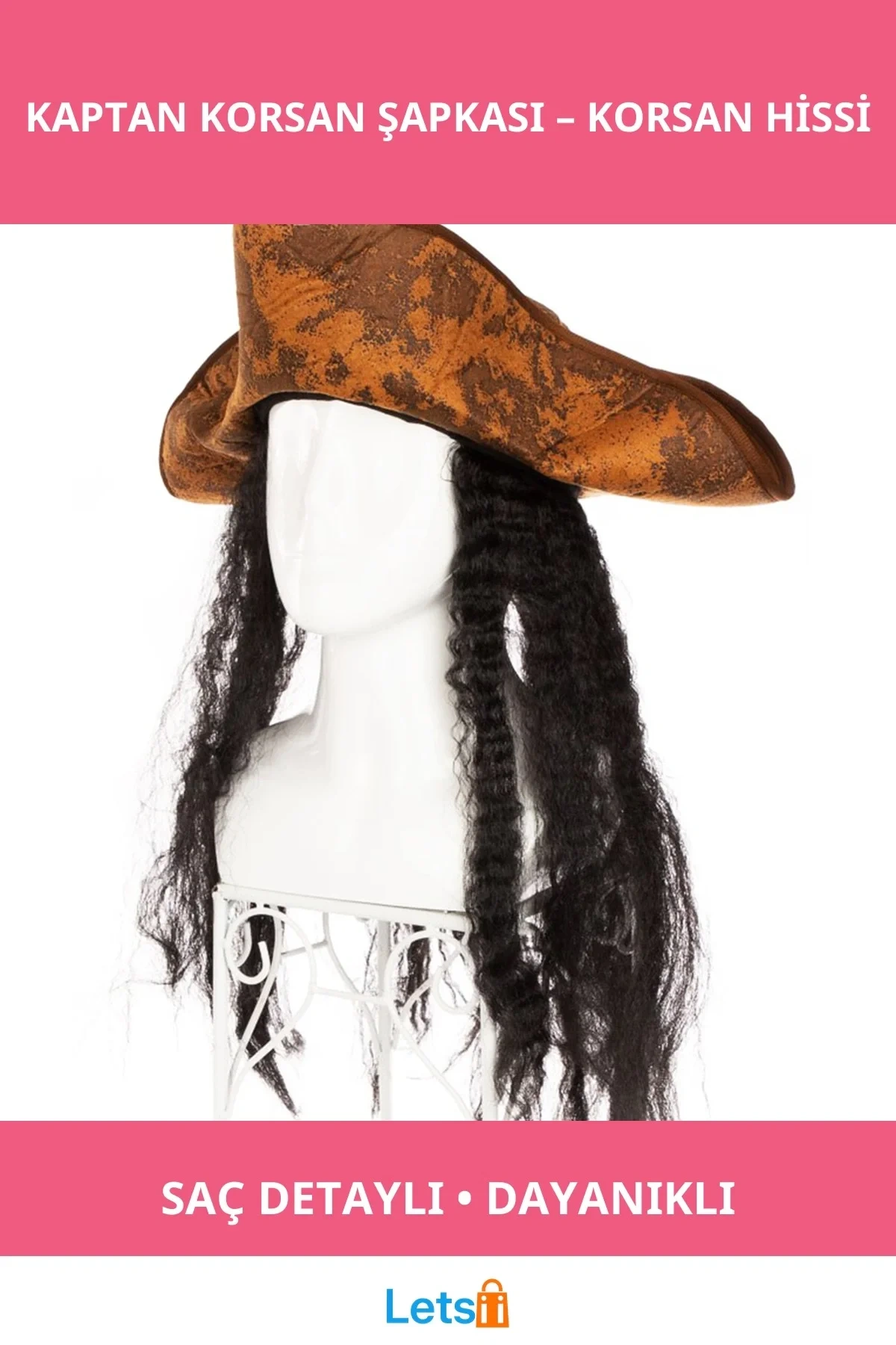 Siyah Saçlı Kaptan Korsan Şapkası Aksesuar