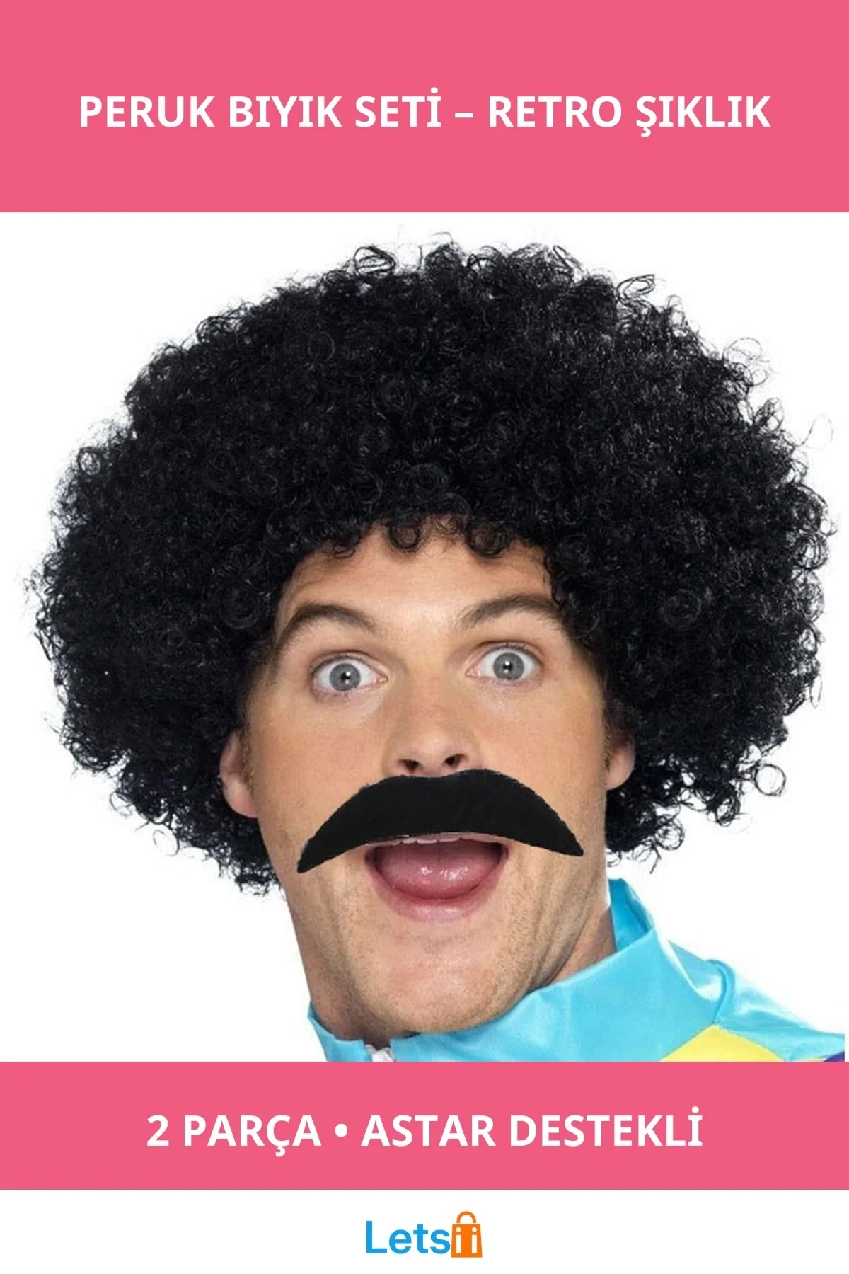 Siyah Scouser Erkek Kısa Peruk ve Bıyık Takımı