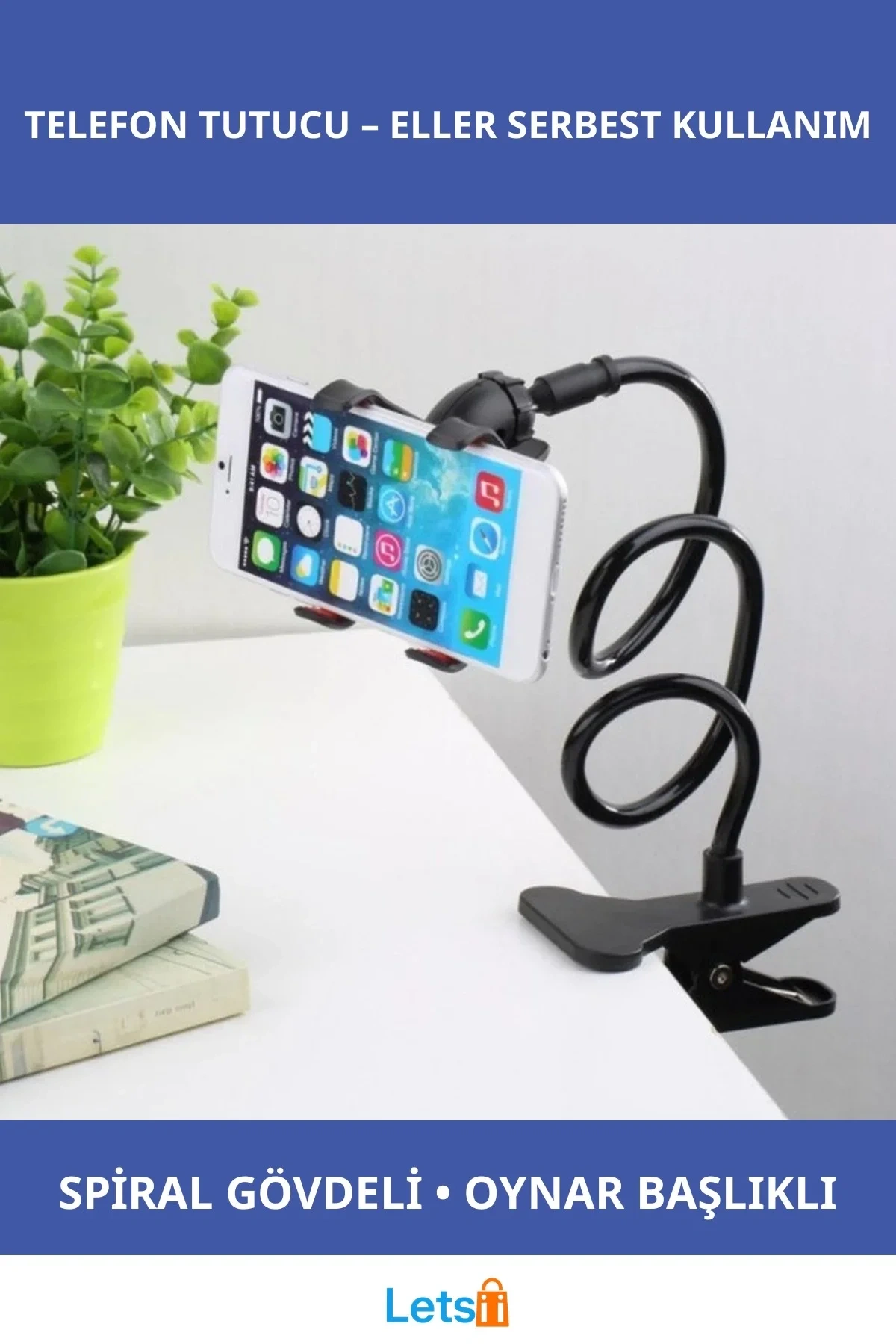 Siyah Spiral Gövdeli Oynar Başlıklı Akrobat Telefon Tutucu