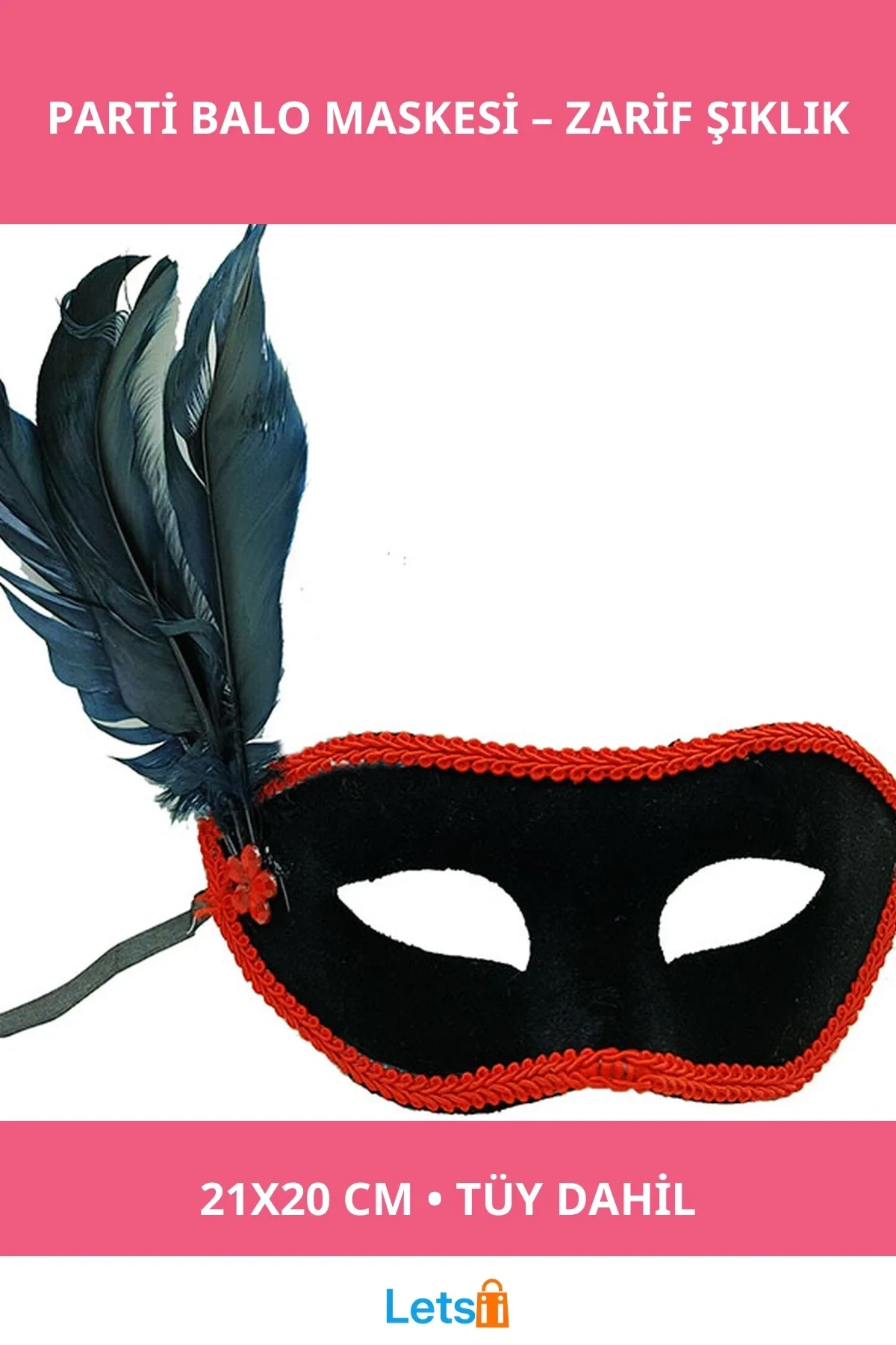 Siyah Süet Kaplama Yandan Tüylü Parti Balo Maskesi