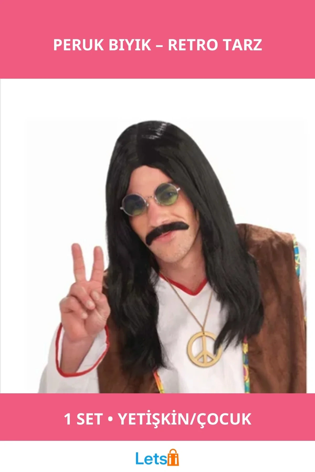 Siyah Uzun Barış Manço Peruğu ve Bıyığı