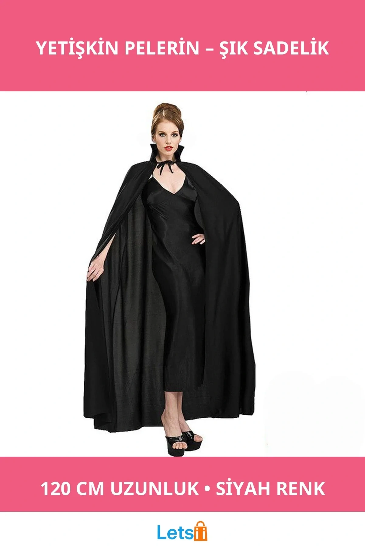 Siyah Yakalı Yetişkin Pelerin Şık Kostüm