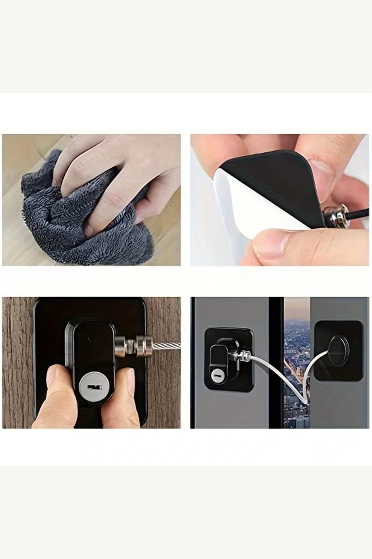 Siyah Yapışkanlı Çelik Halatlı Pencere Çocuk Güvenlik Kilidi Anahtarlı Dolap Emniyet Kilidi 18.8 cm