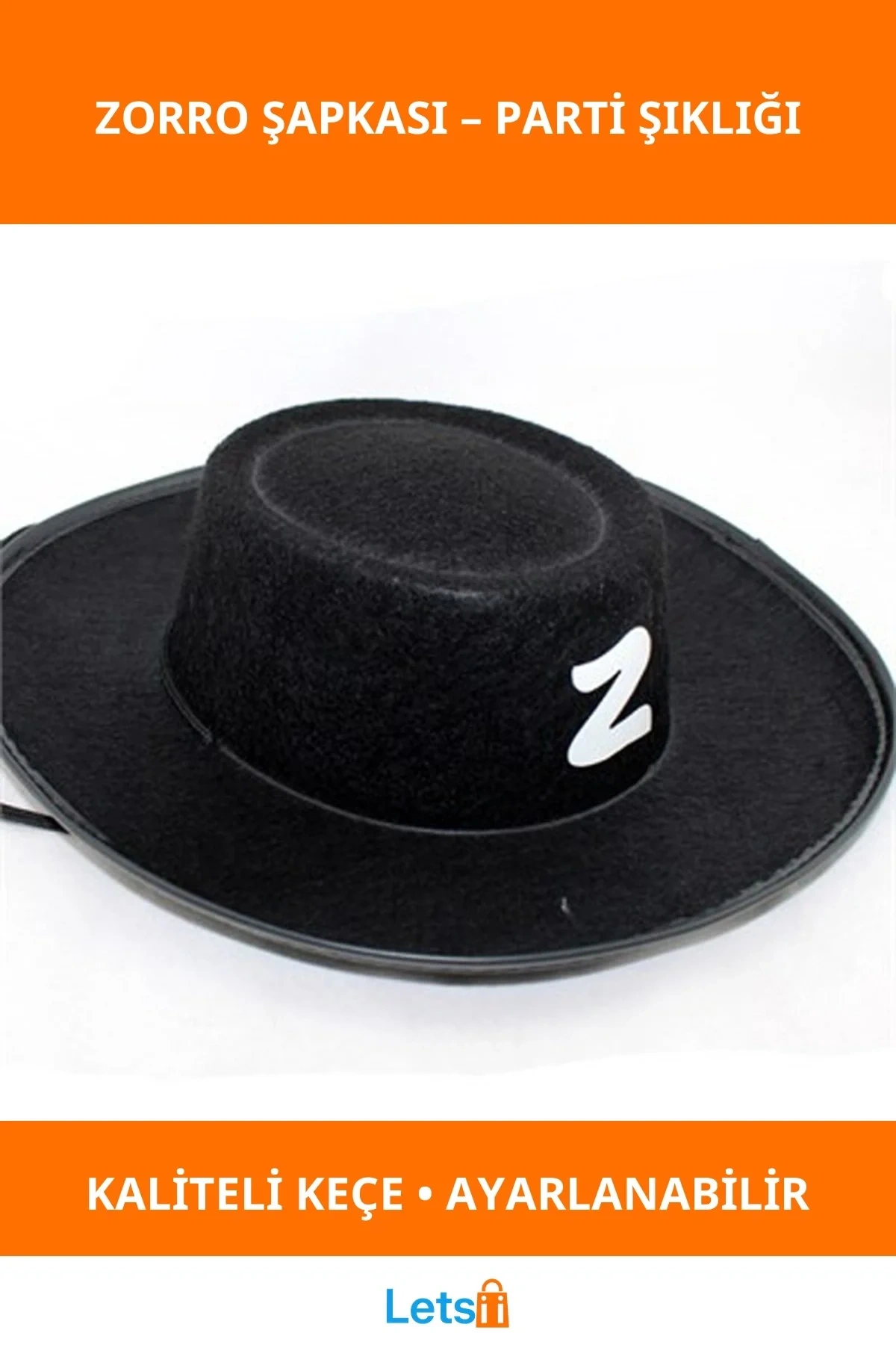 Siyah Zorro Şapkası Yetişkin Rahat Parti Aksesuarı