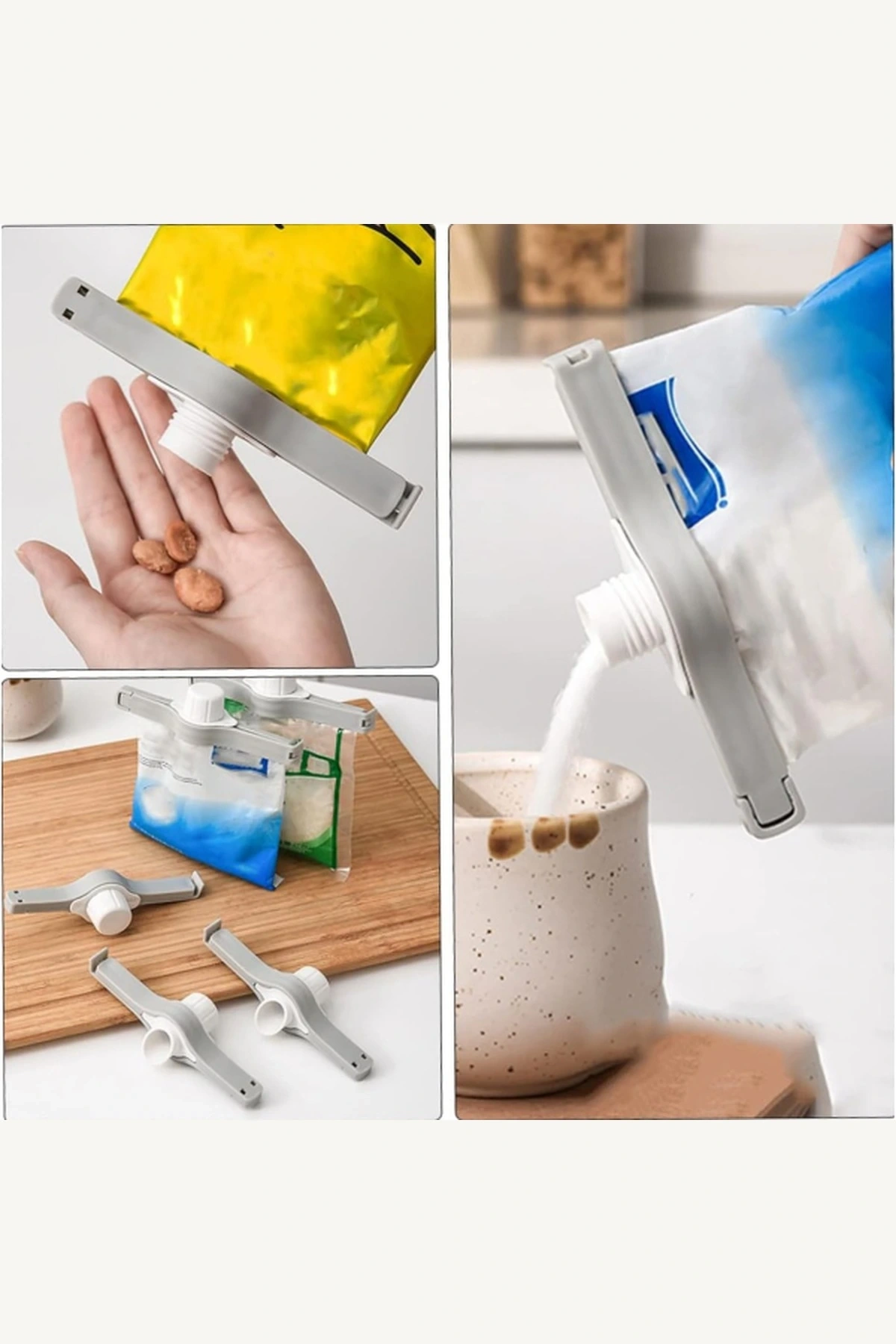 Sızdırmaz Kapaklı Kontrollü Dökme Ağzı Gıda Saklama Klipsi Kahve Bakliyat Mutfak Tazelik Koruyucu Klips