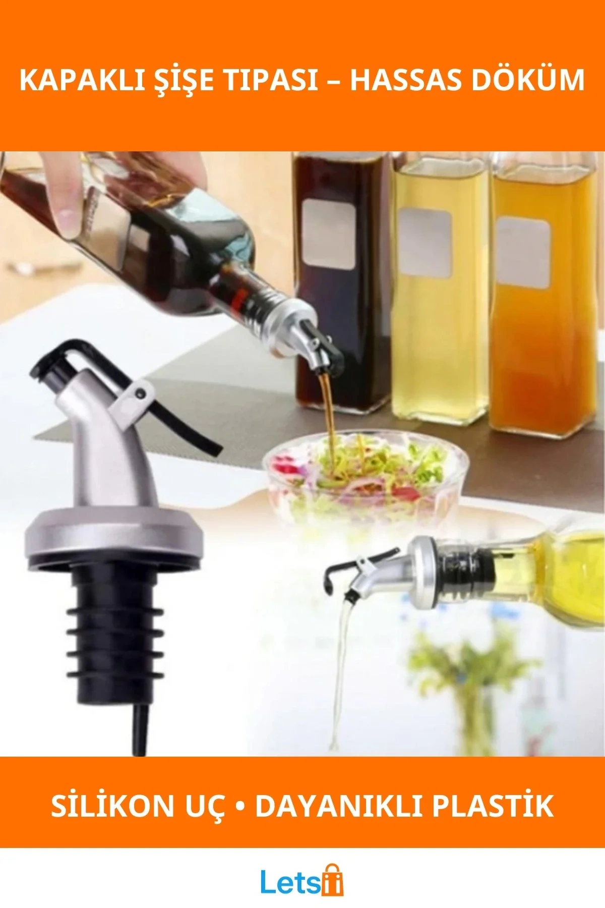 Sızdırmaz Yağdanlık Ucu Şişe Tıpası Siyah Silikon Gri Plastik