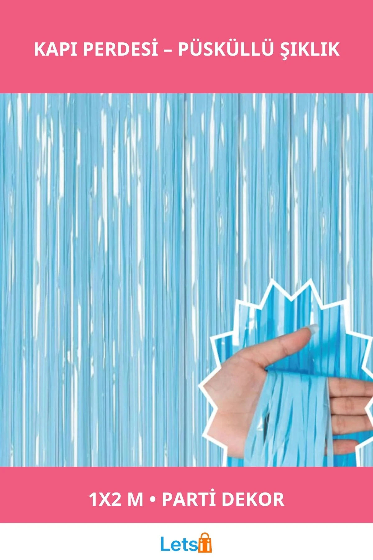 Soft Mavi Püsküllü Kapı Perdesi 1x2 m Parti Süsü