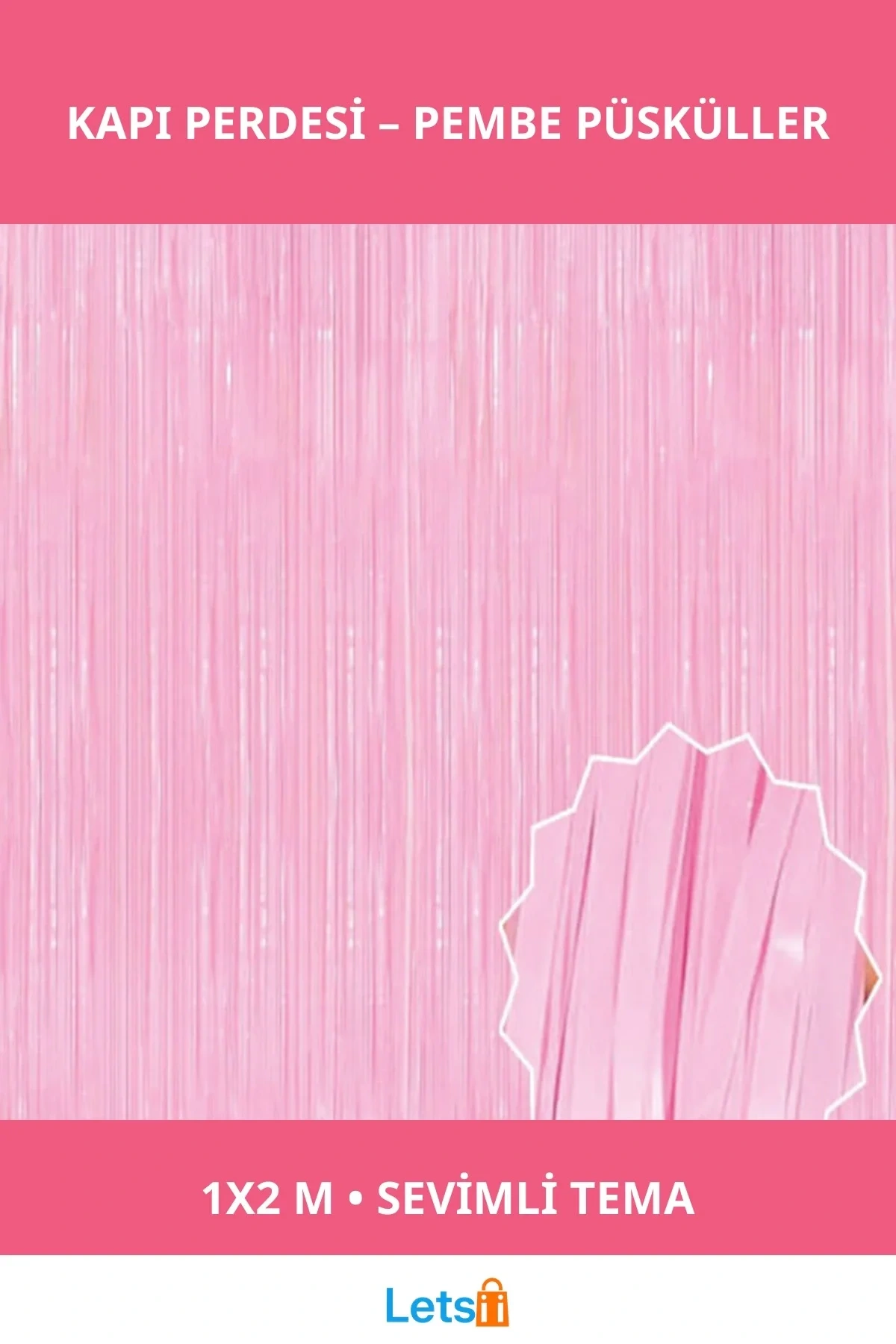 Soft Pembe Püsküllü Kapı Perdesi 1x2 m Dekoratif Süsleme