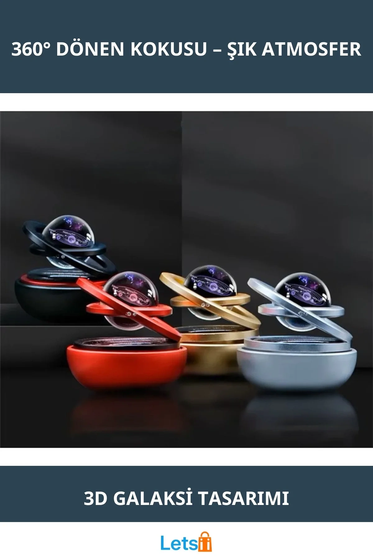 Solar 360° Dönen Araba Kokusu 3D Galaksi Tasarımlı Metalik Parfüm