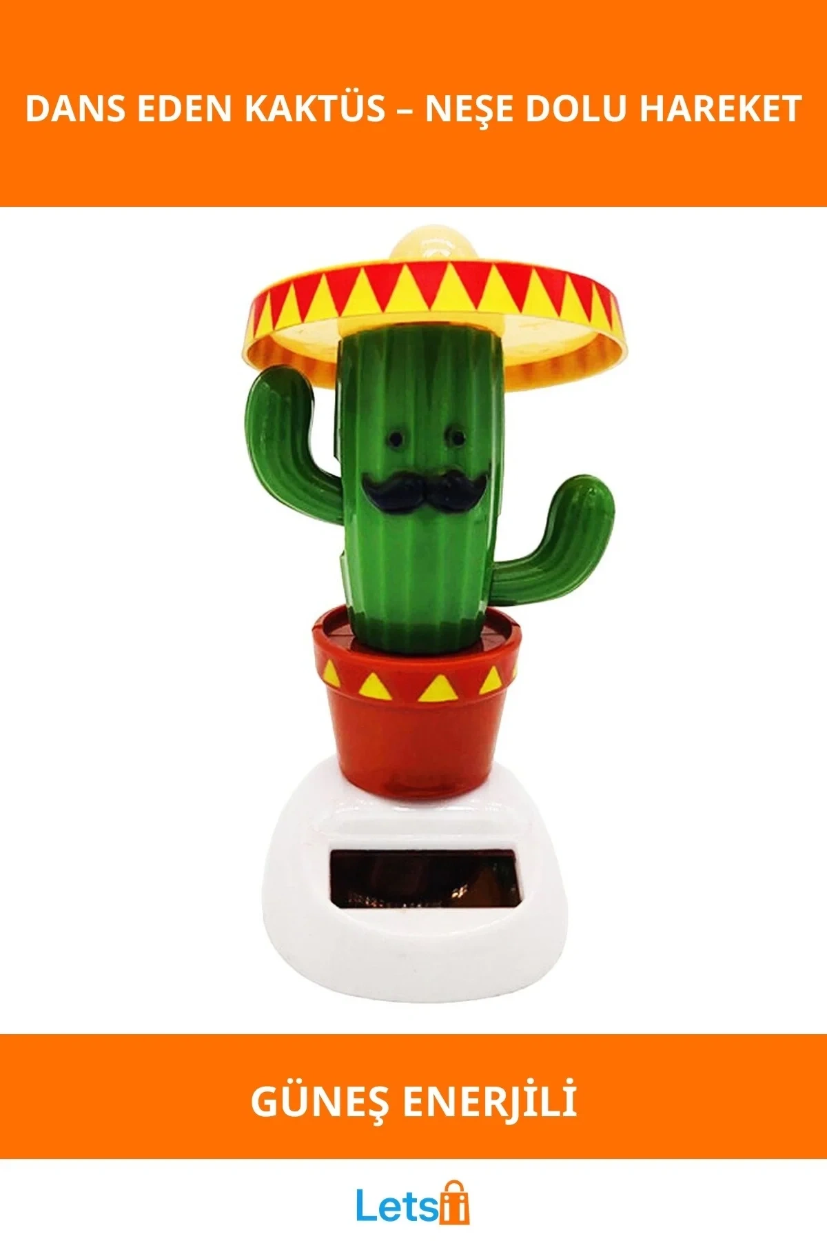 Solar Enerjili Eğlenceli Dans Eden Şapkalı Kaktüs Figürü