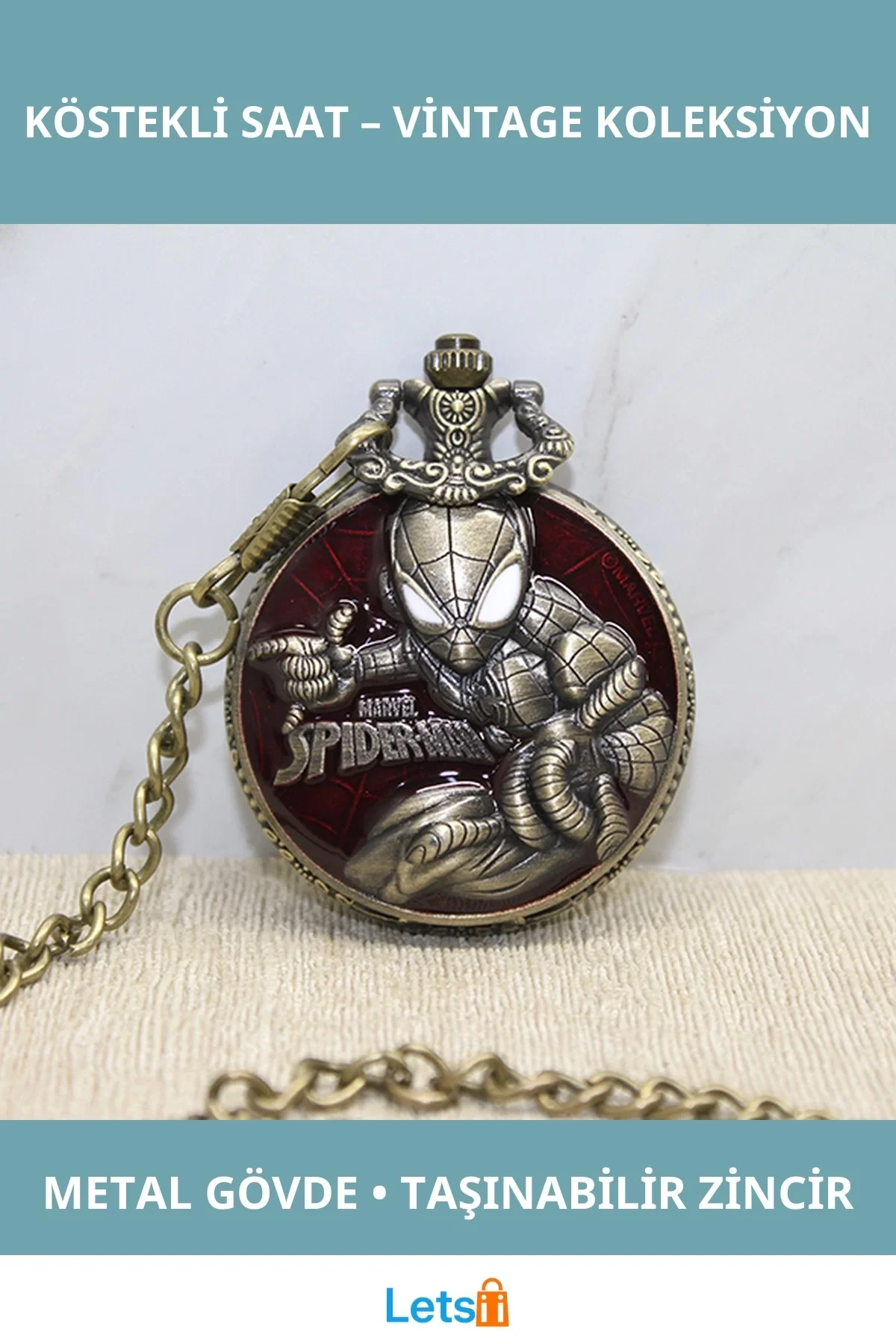 Spiderman Tasarımlı Nostaljik Köstekli Saat