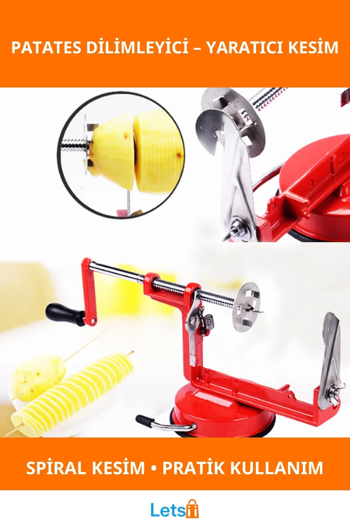 Spiral Patates Dilimleyici Çubukla Farklı Patates Cipsi Yapımı