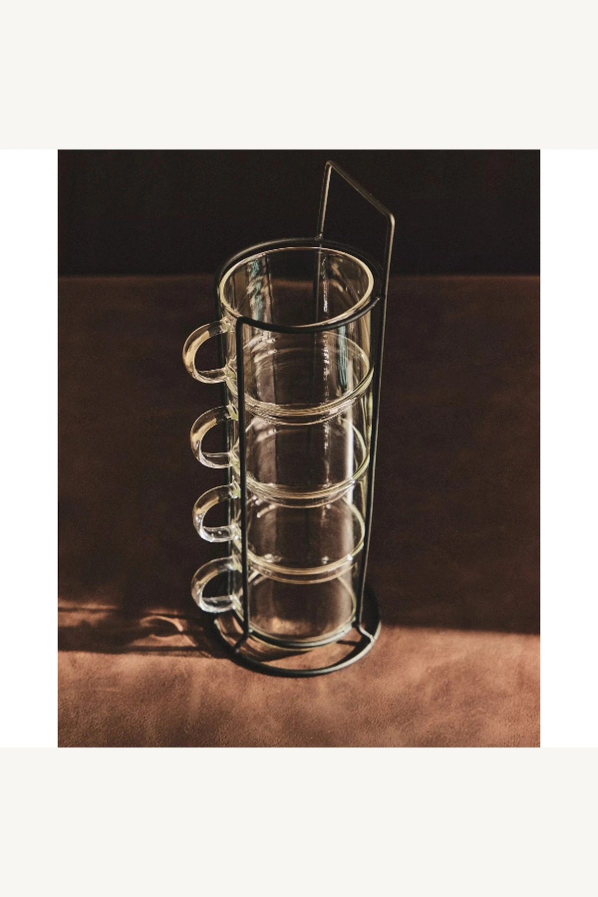 Standlı Borosilikat Cam 4lü Isıya Dayanıklı Modern Kahve Çay Fincan Seti Metal Stand Dahil