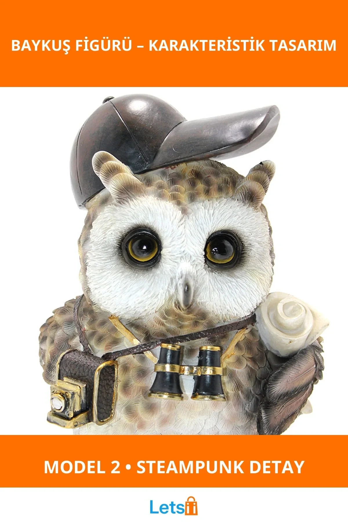 Steampunk Polyester Şapkalı Baykuş Figürü Dekoratif Nostaljik Aksesuar