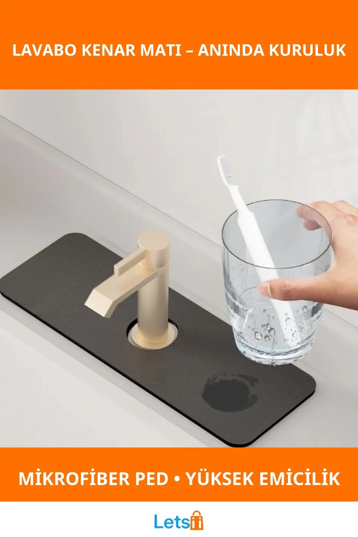 Su Emici Sihirli Lavabo Kenar Matı Gri 38x13cm