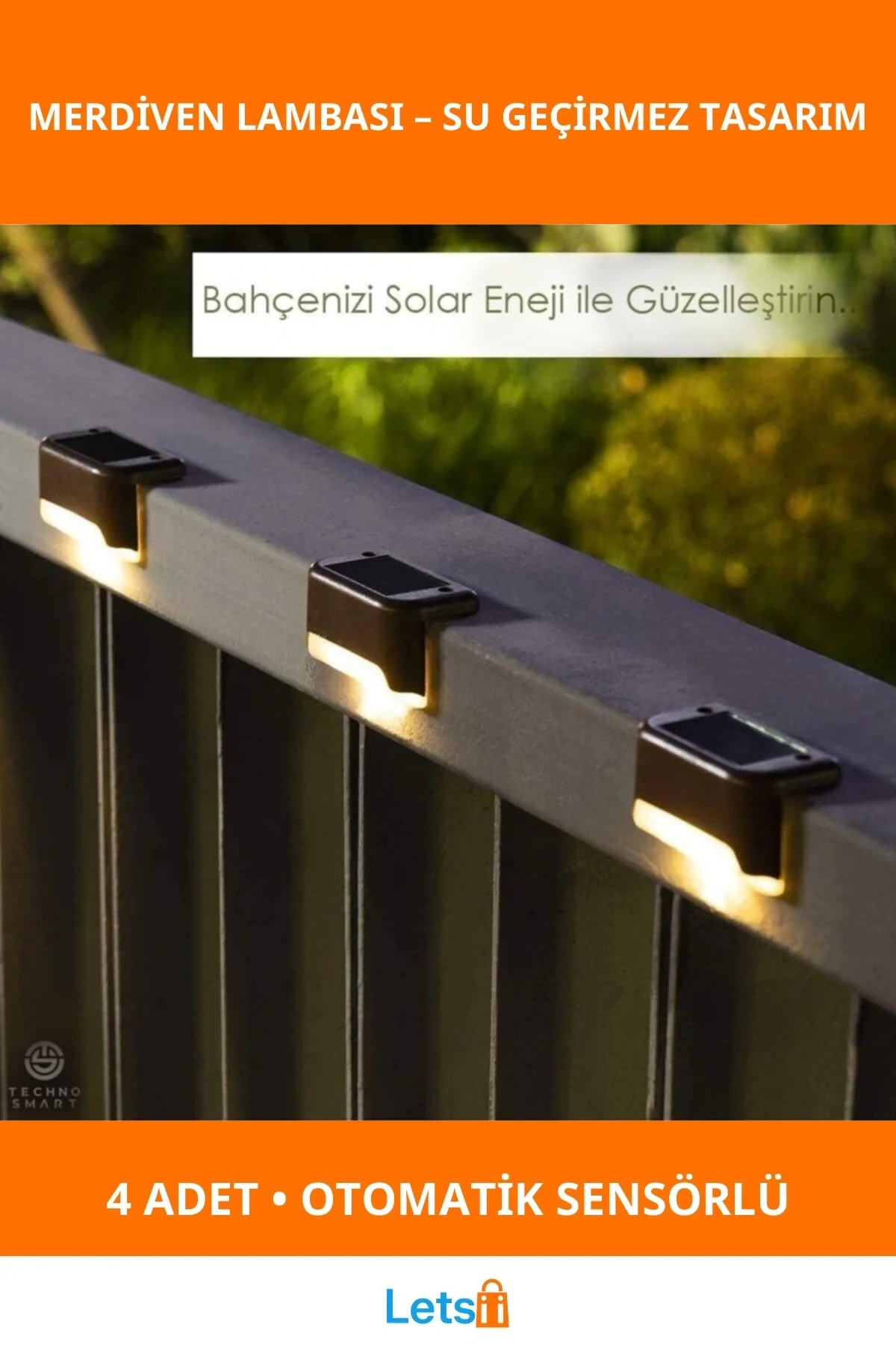 Su Geçirmez Güneş Enerjili Merdiven Lambası 4 Adet