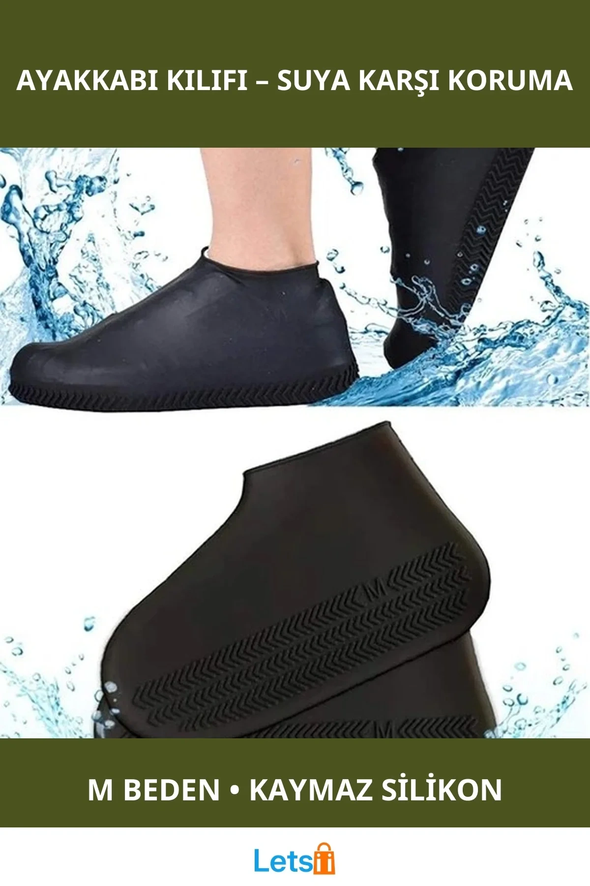 Su Geçirmez Kaymaz Dayanıklı Silikon Ayakkabı Kılıfı M Beden