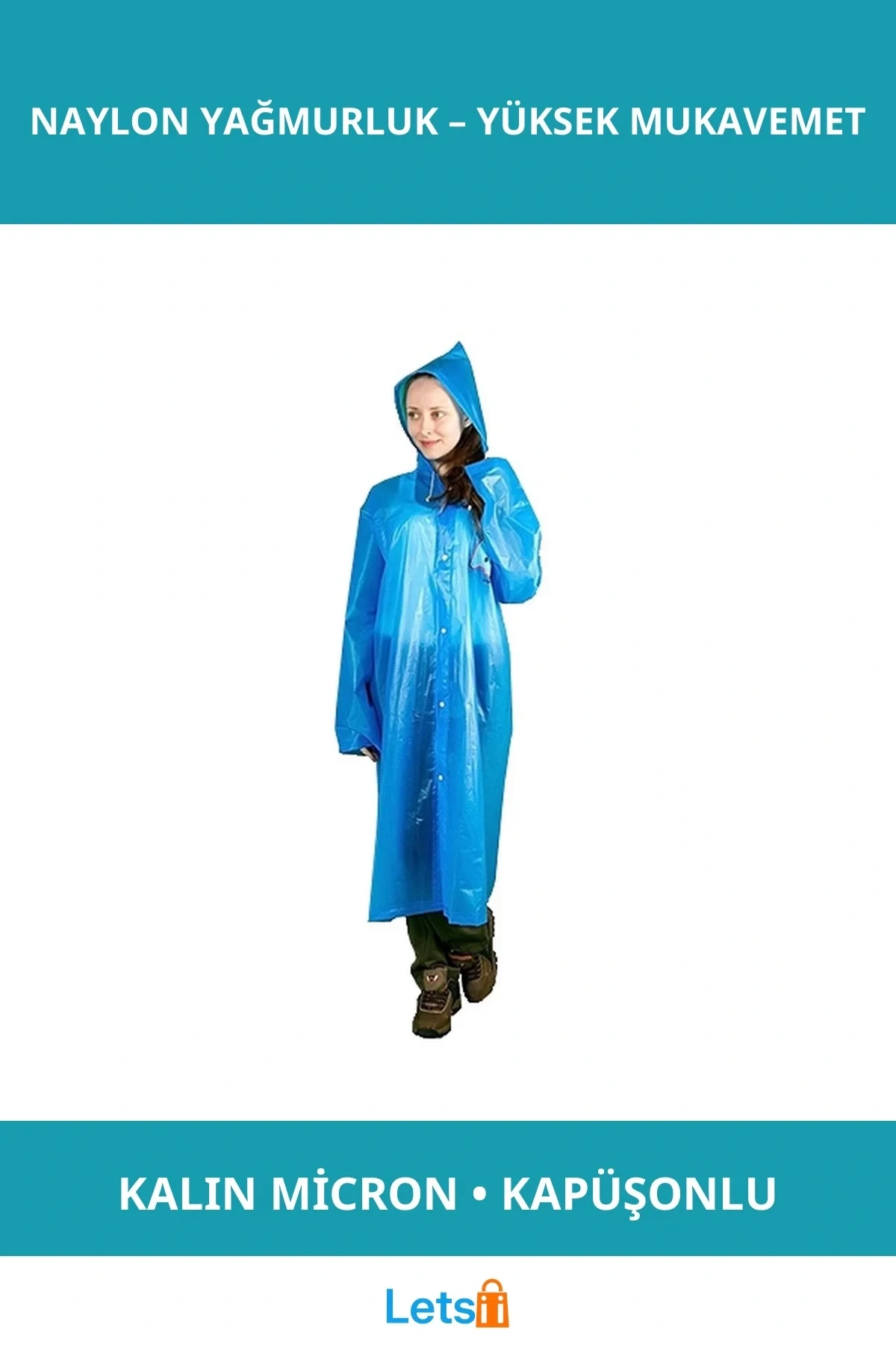 Su Geçirmez Mavi Kalın Naylon Yağmurluk