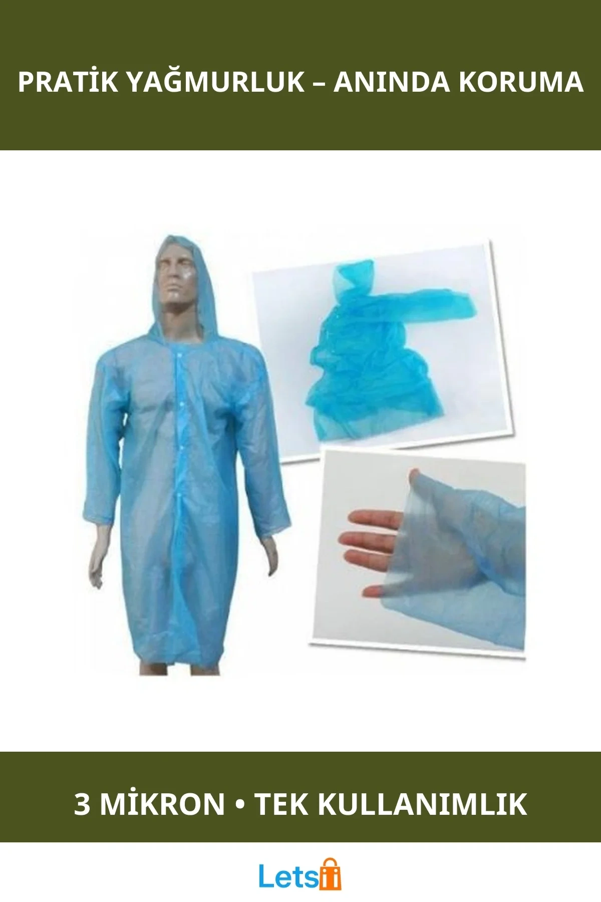 Su Geçirmez Pratik Yağmurluk Tekli 140x150 cm