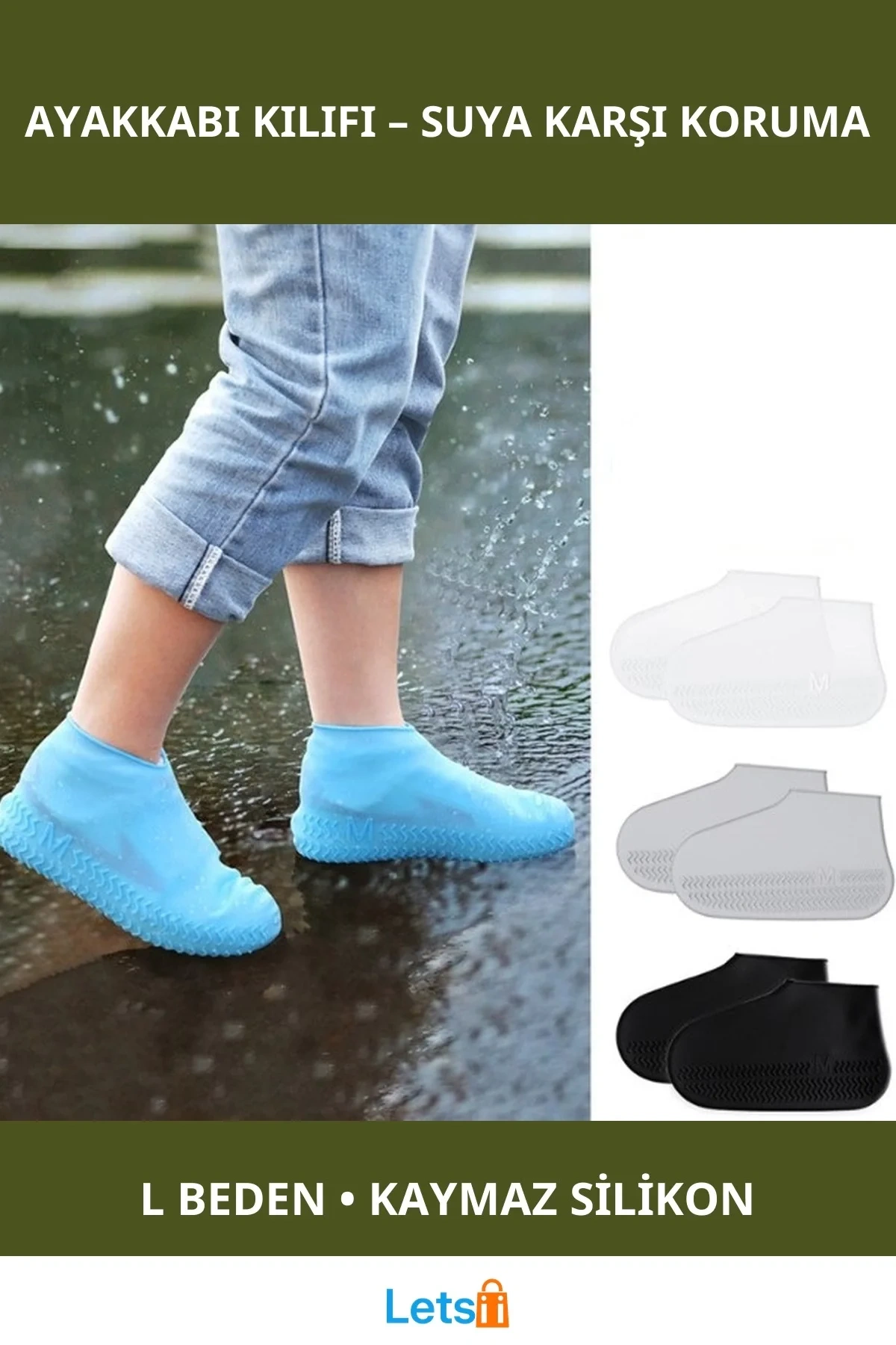 Su Geçirmez Silikon Ayakkabı Kılıfı L Beden