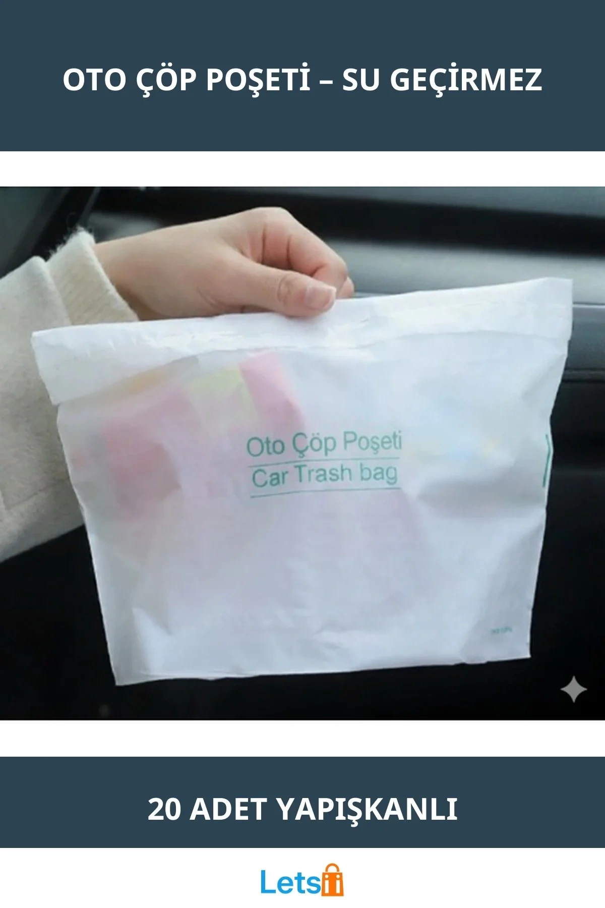 Su Geçirmez Yapışkanlı Oto Araba Çöp Poşeti 20 Adet
