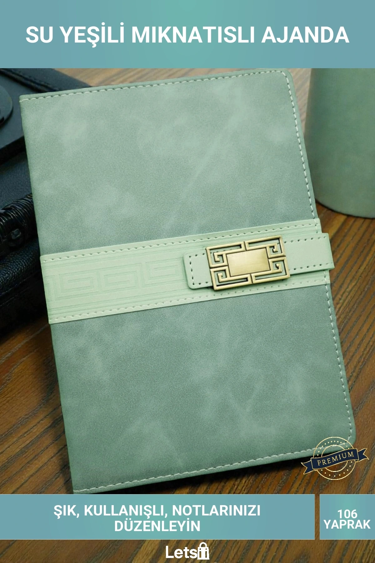 Su Yeşili Termo Deri Mıknatıslı Tarihsiz Ajanda Defter